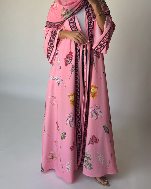 A438 - Pink A-Cut Flower Summery Daily Abaya