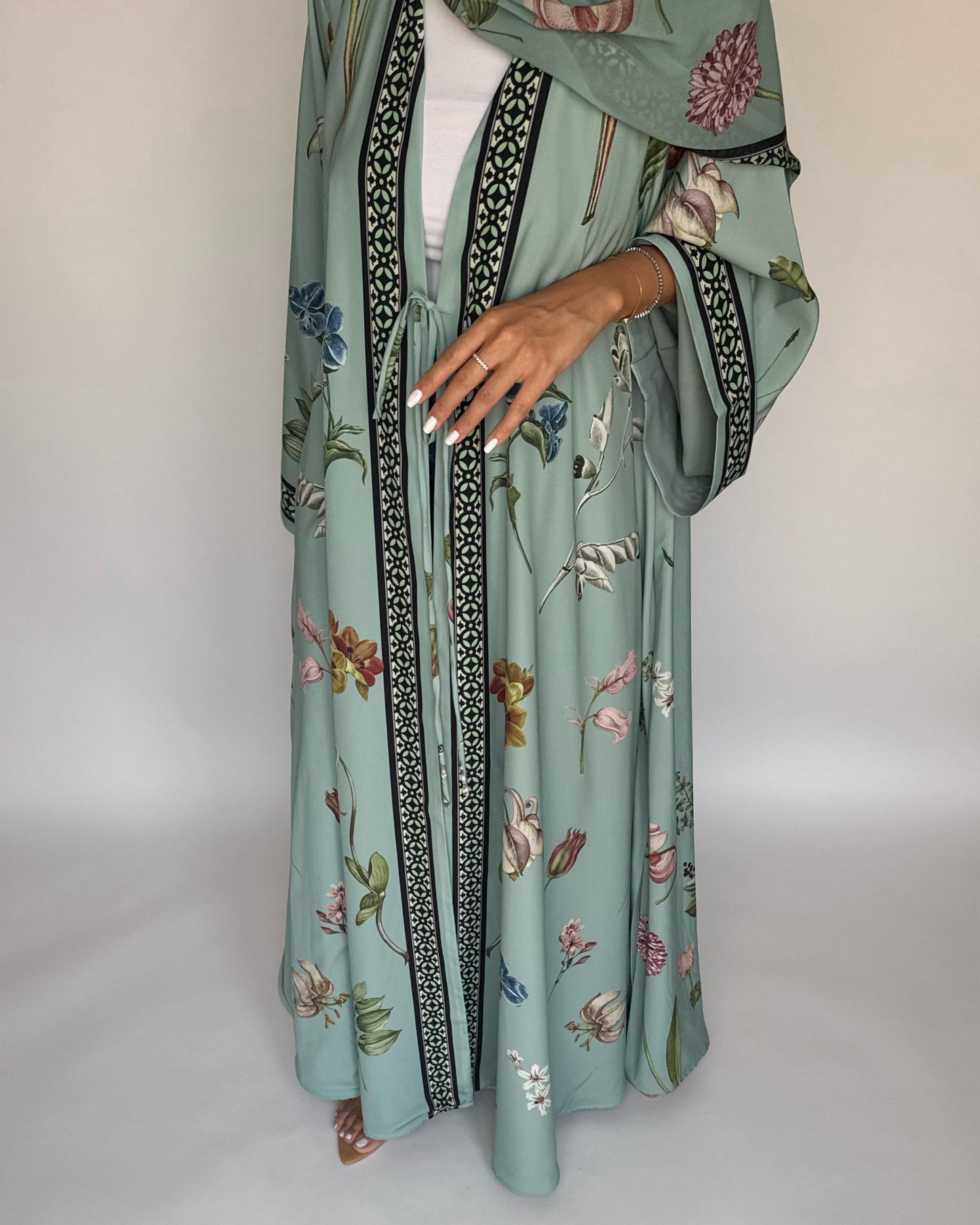 A439 - Green A-Cut Flower Summery Daily Abaya