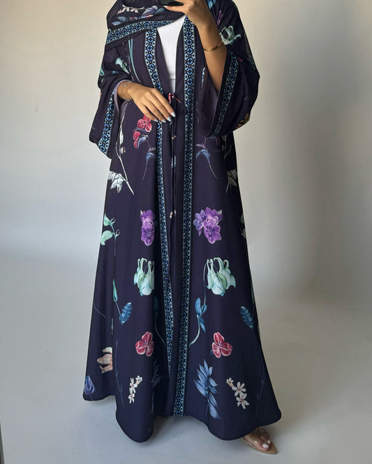 A444 - Purple A-Cut Flower Summery Daily Abaya