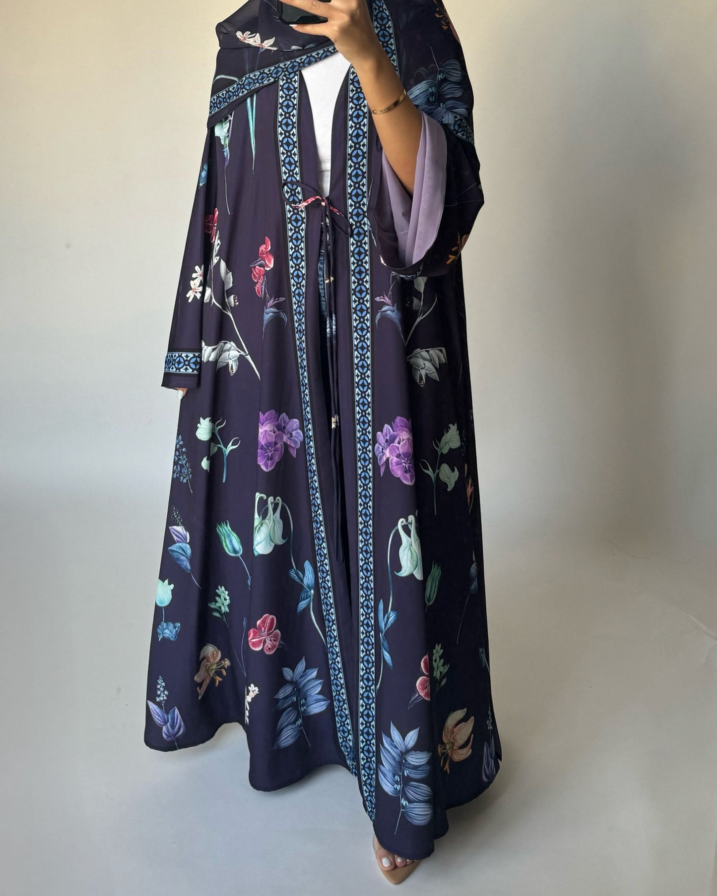 A444 - Purple A-Cut Flower Summery Daily Abaya