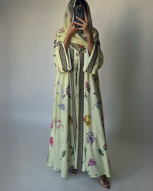 A443 - Baby Yellow A-Cut Flower Summery Daily Abaya