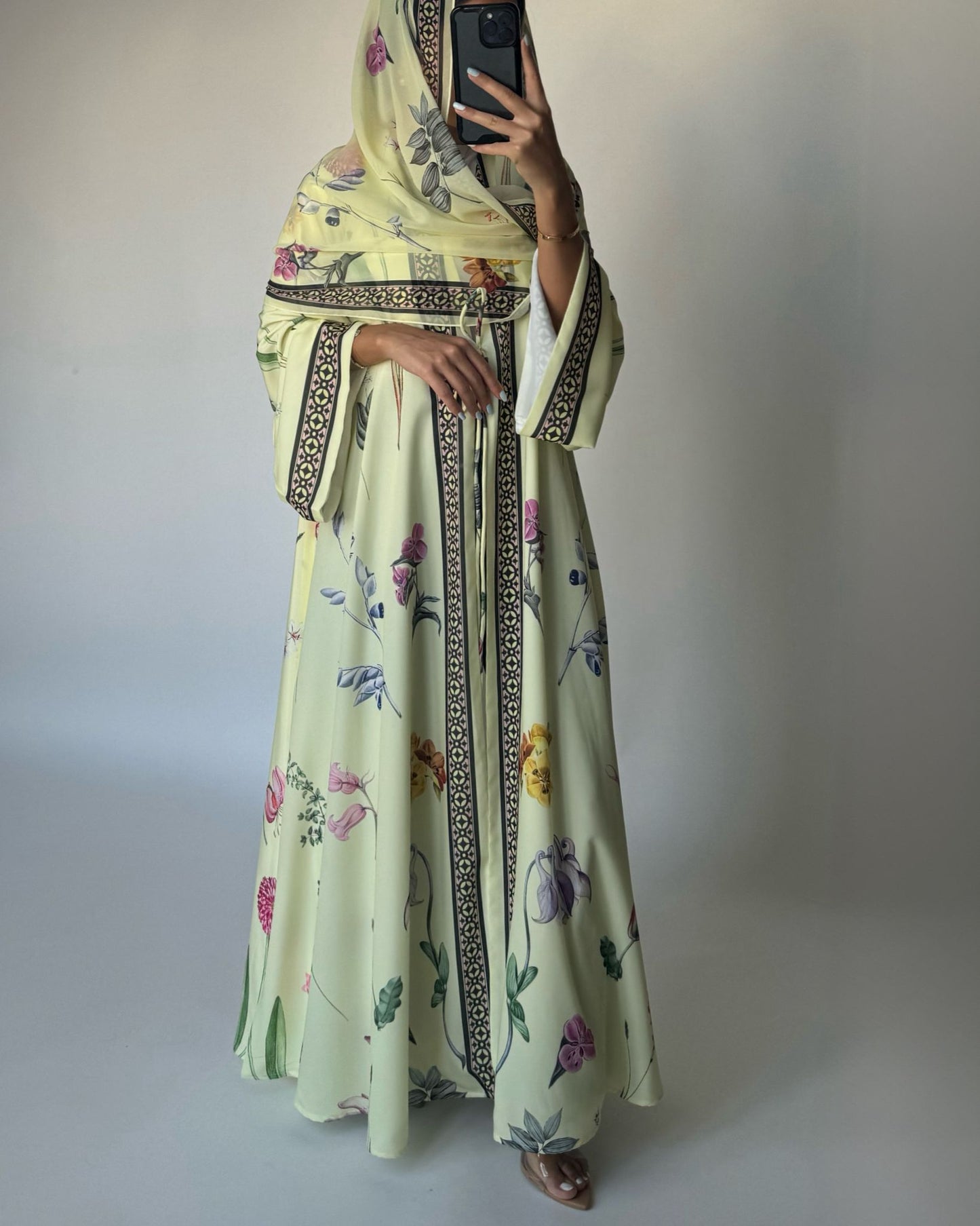 A443 - Baby Yellow A-Cut Flower Summery Daily Abaya