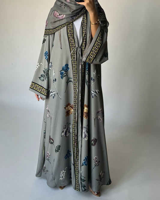 A440 - Grey A-Cut Flower Summery Daily Abaya