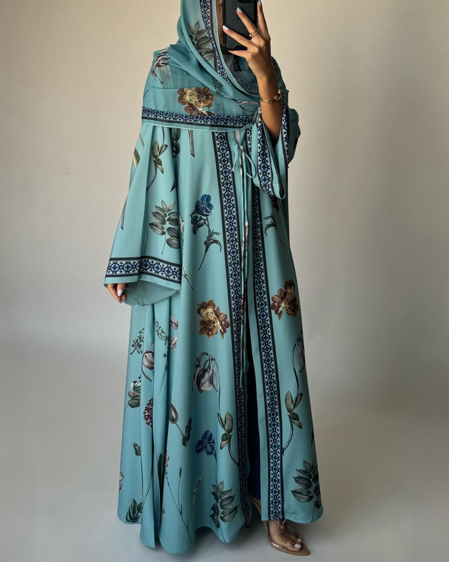 A442 - Blue A-Cut Flower Summery Daily Abaya