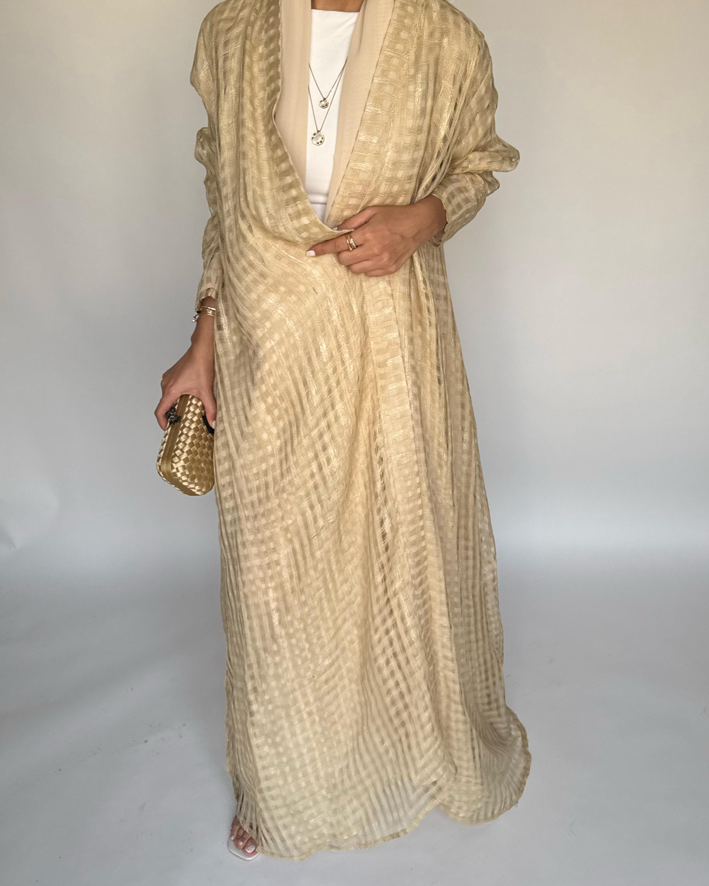 A451 - Gold A-Cut Linen Checkered Summery Daily Abaya