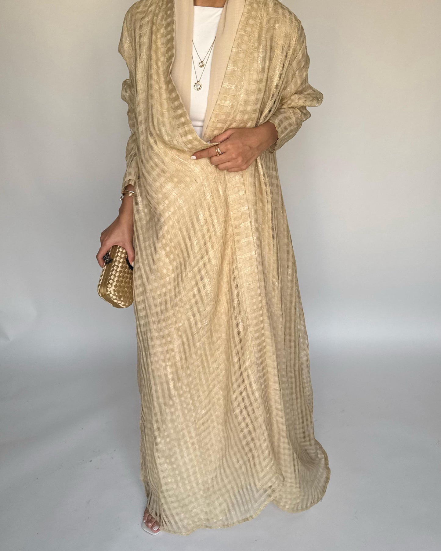 A451 - Gold A-Cut Linen Checkered Summery Daily Abaya