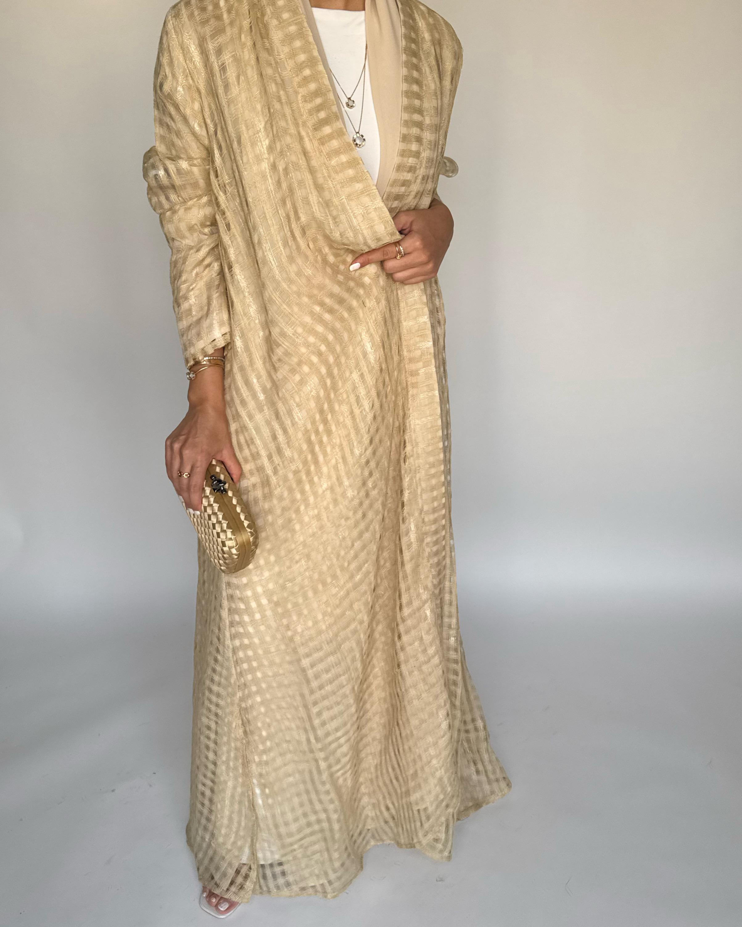 A451 - Gold A-Cut Linen Checkered Summery Daily Abaya
