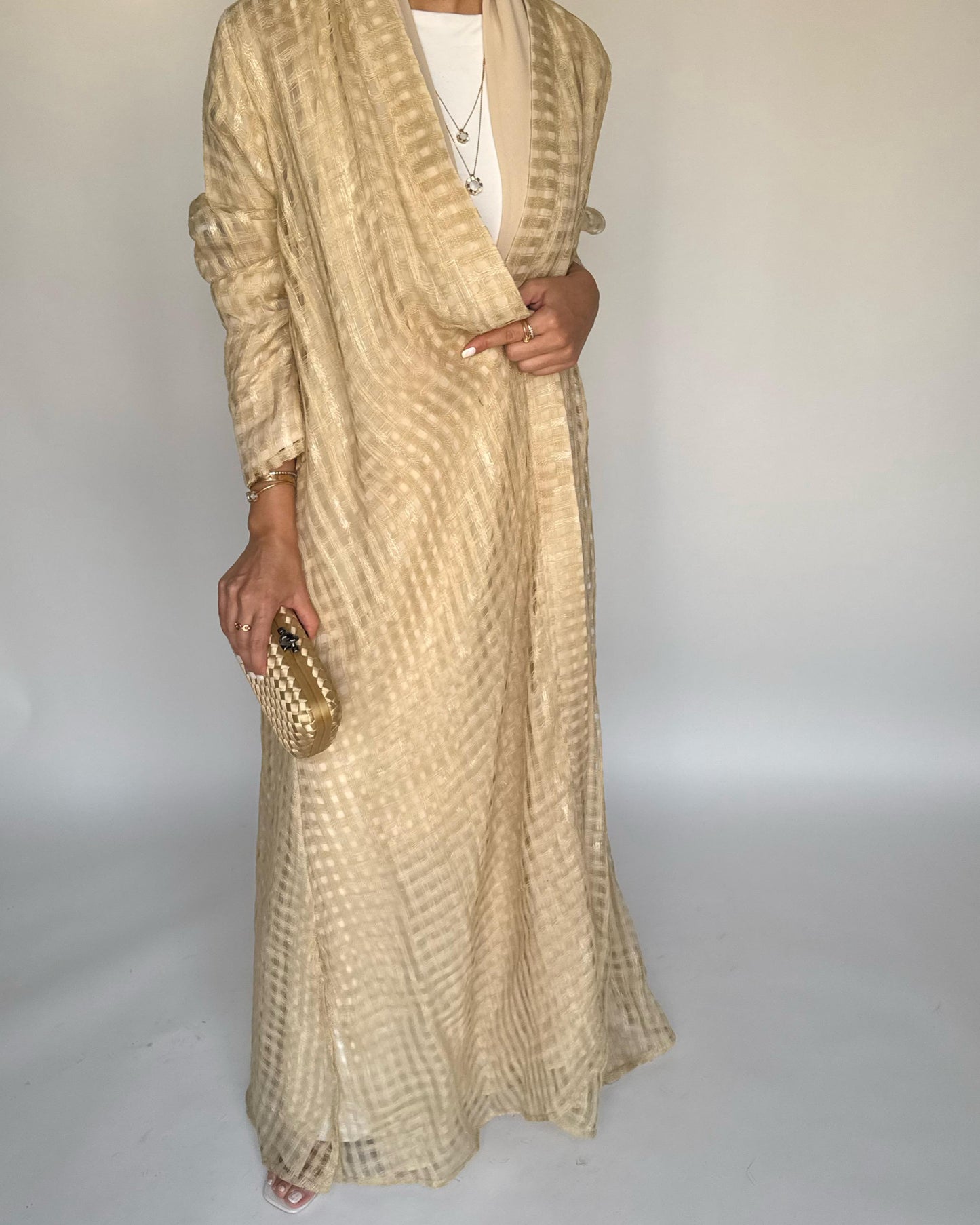 A451 - Gold A-Cut Linen Checkered Summery Daily Abaya