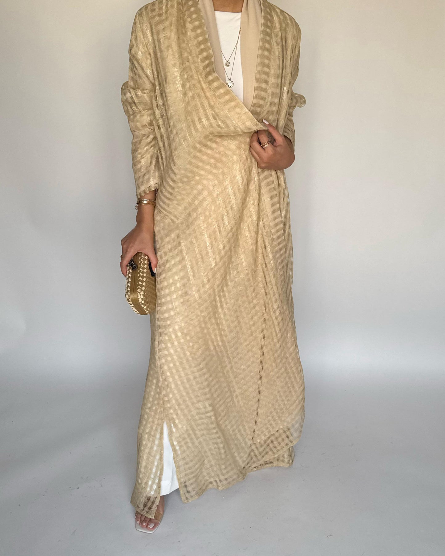 A451 - Gold A-Cut Linen Checkered Summery Daily Abaya