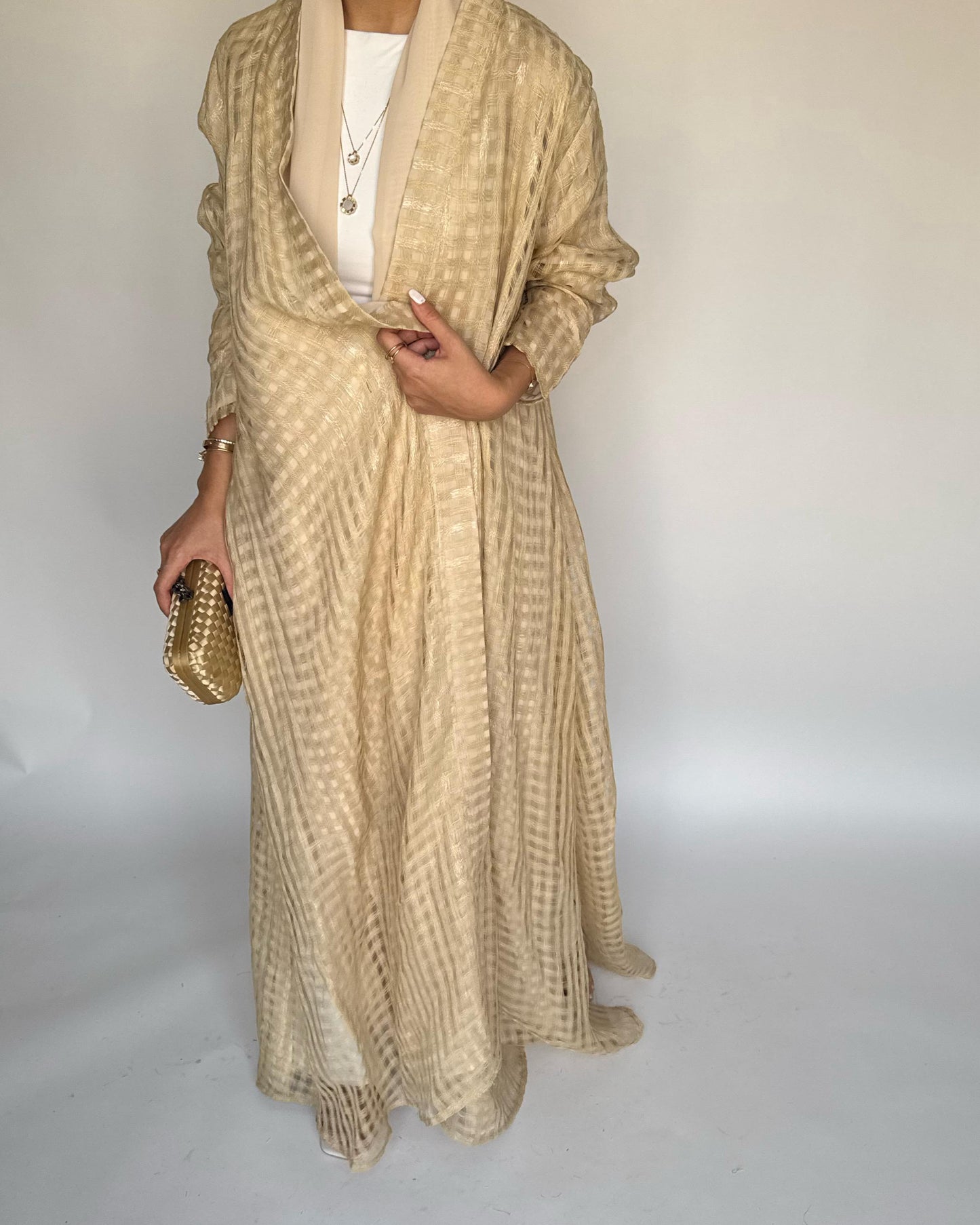 A451 - Gold A-Cut Linen Checkered Summery Daily Abaya