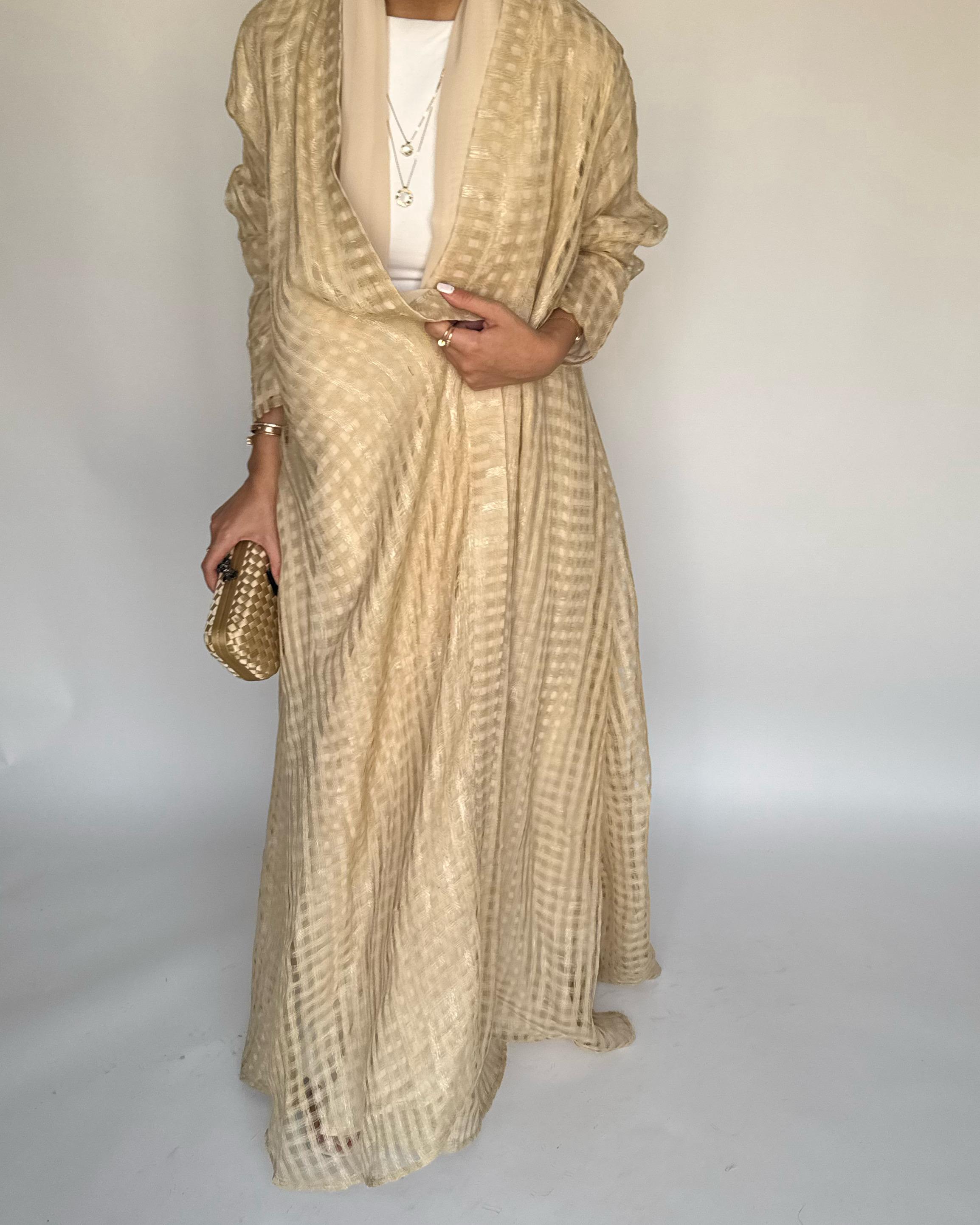 A451 - Gold A-Cut Linen Checkered Summery Daily Abaya