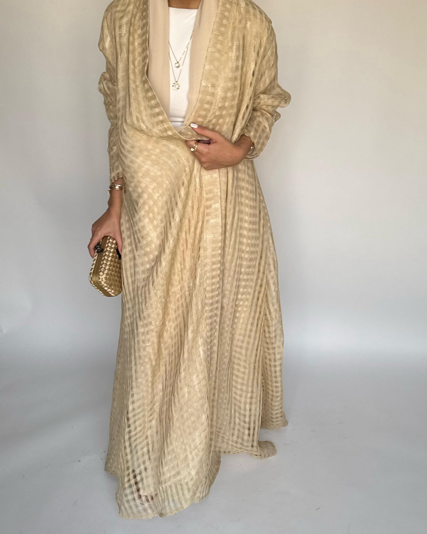 A451 - Gold A-Cut Linen Checkered Summery Daily Abaya
