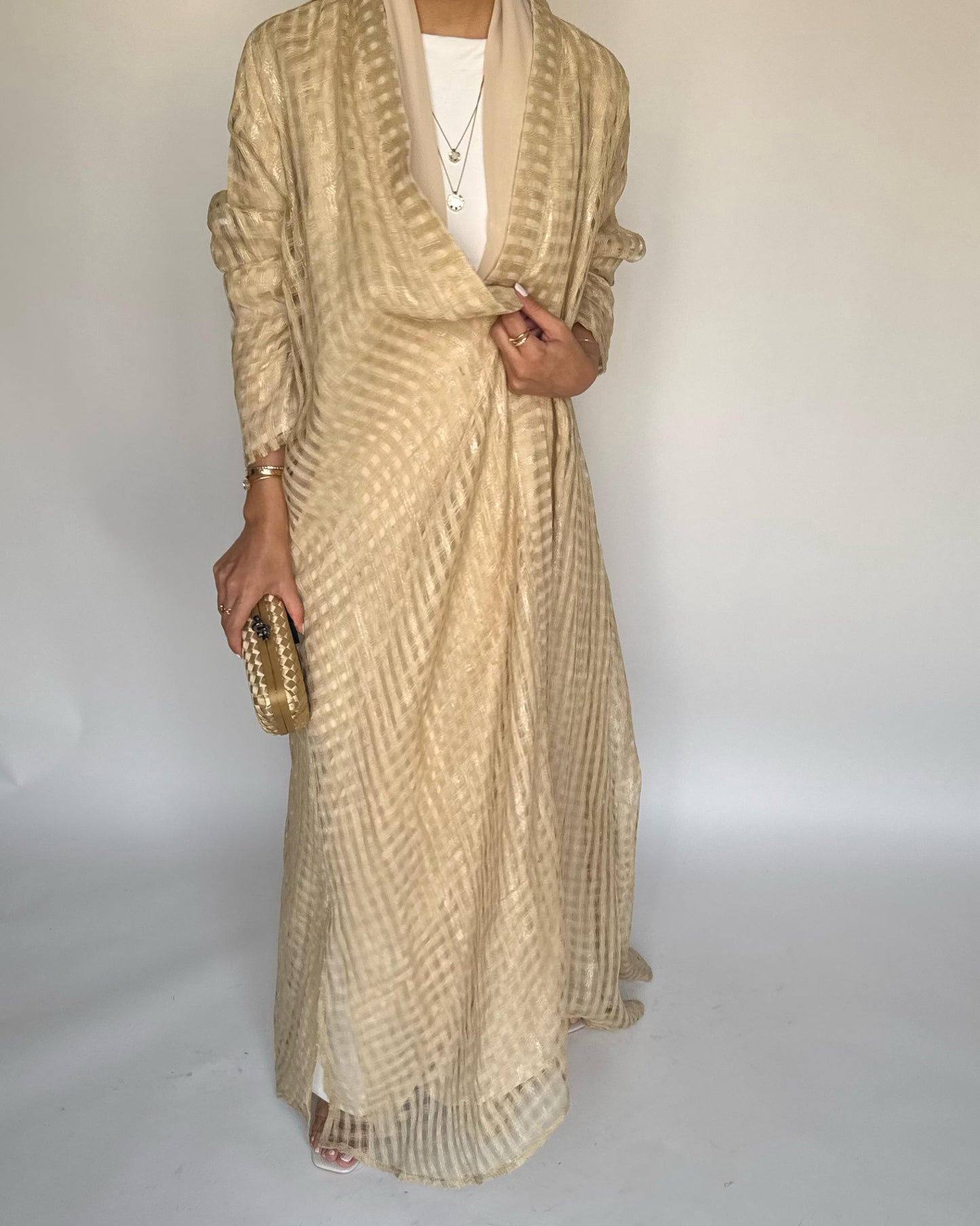 A451 - Gold A-Cut Linen Checkered Summery Daily Abaya