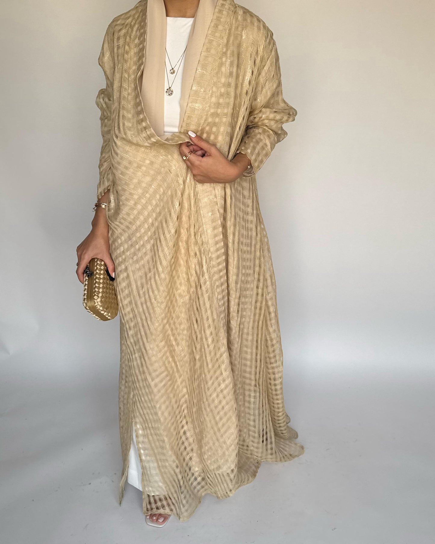 A451 - Gold A-Cut Linen Checkered Summery Daily Abaya