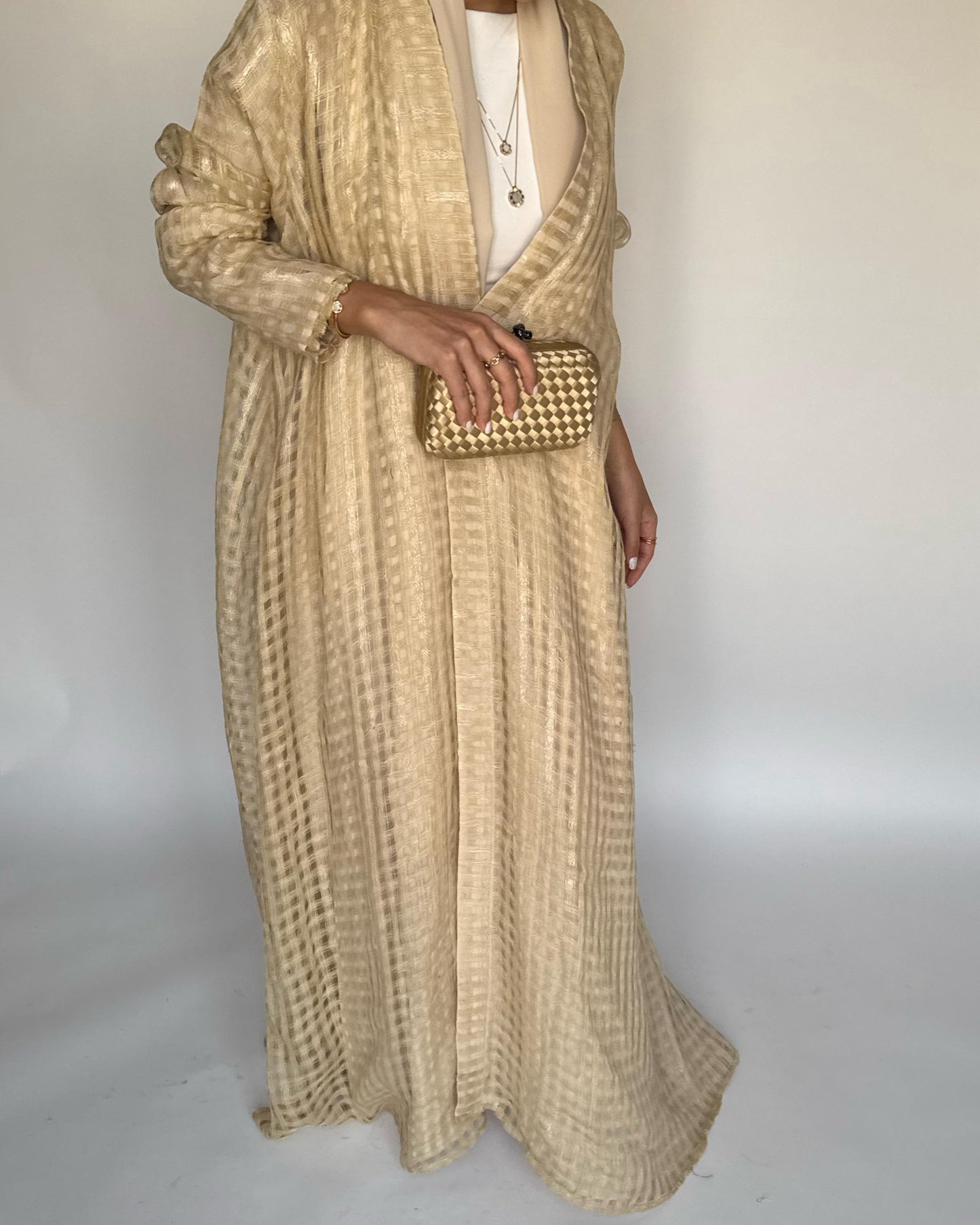 A451 - Gold A-Cut Linen Checkered Summery Daily Abaya