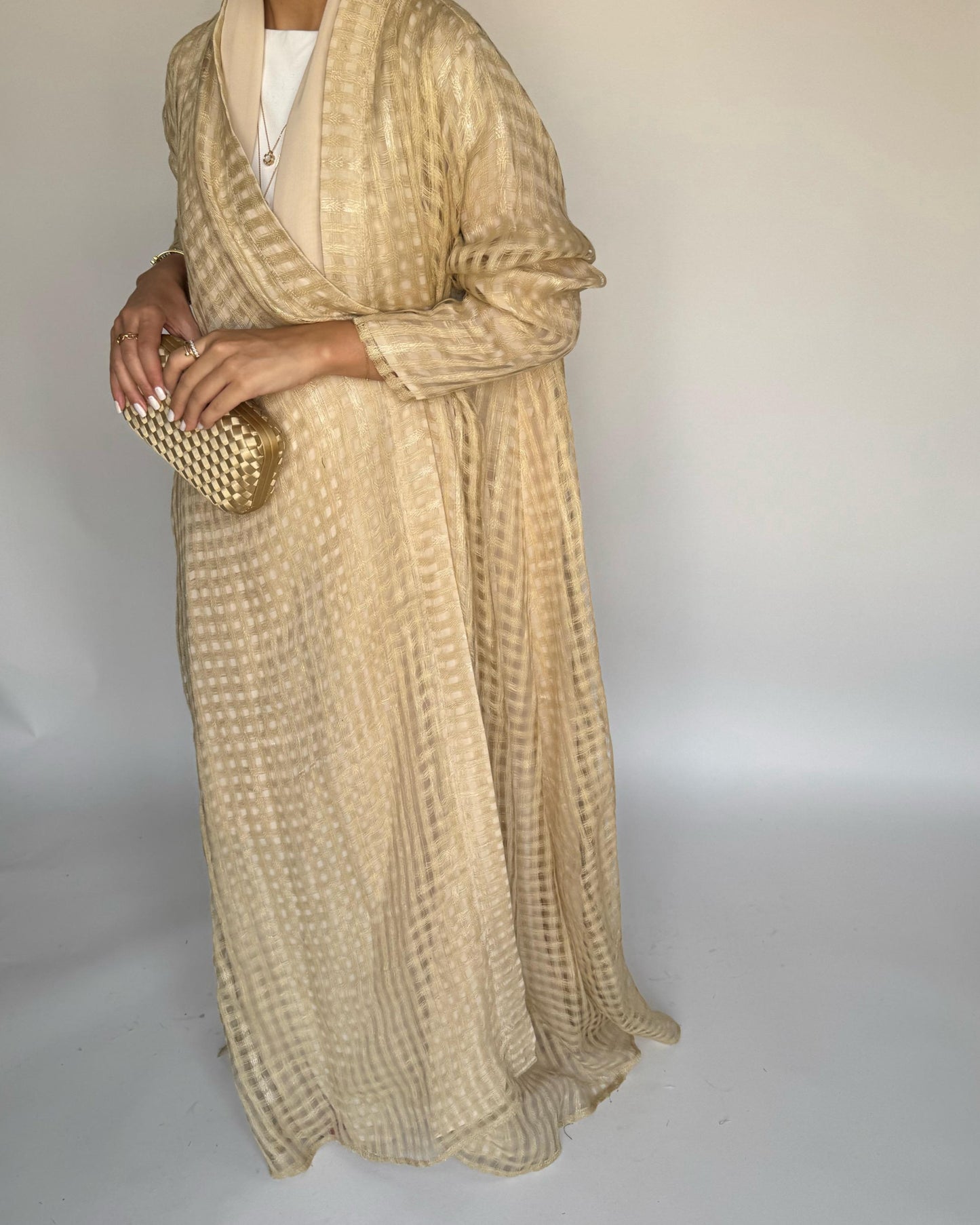 A451 - Gold A-Cut Linen Checkered Summery Daily Abaya