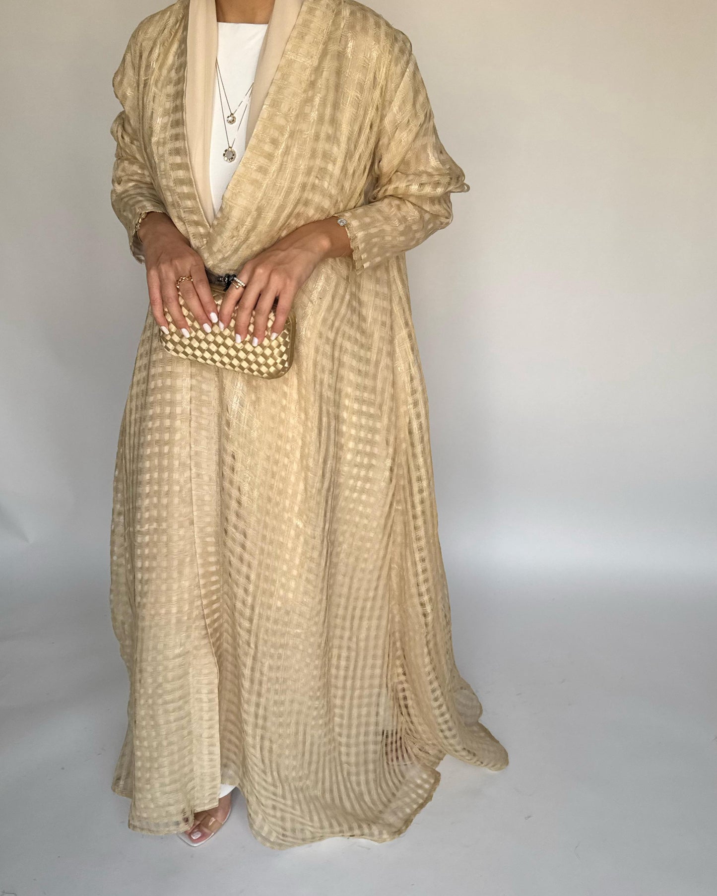 A451 - Gold A-Cut Linen Checkered Summery Daily Abaya