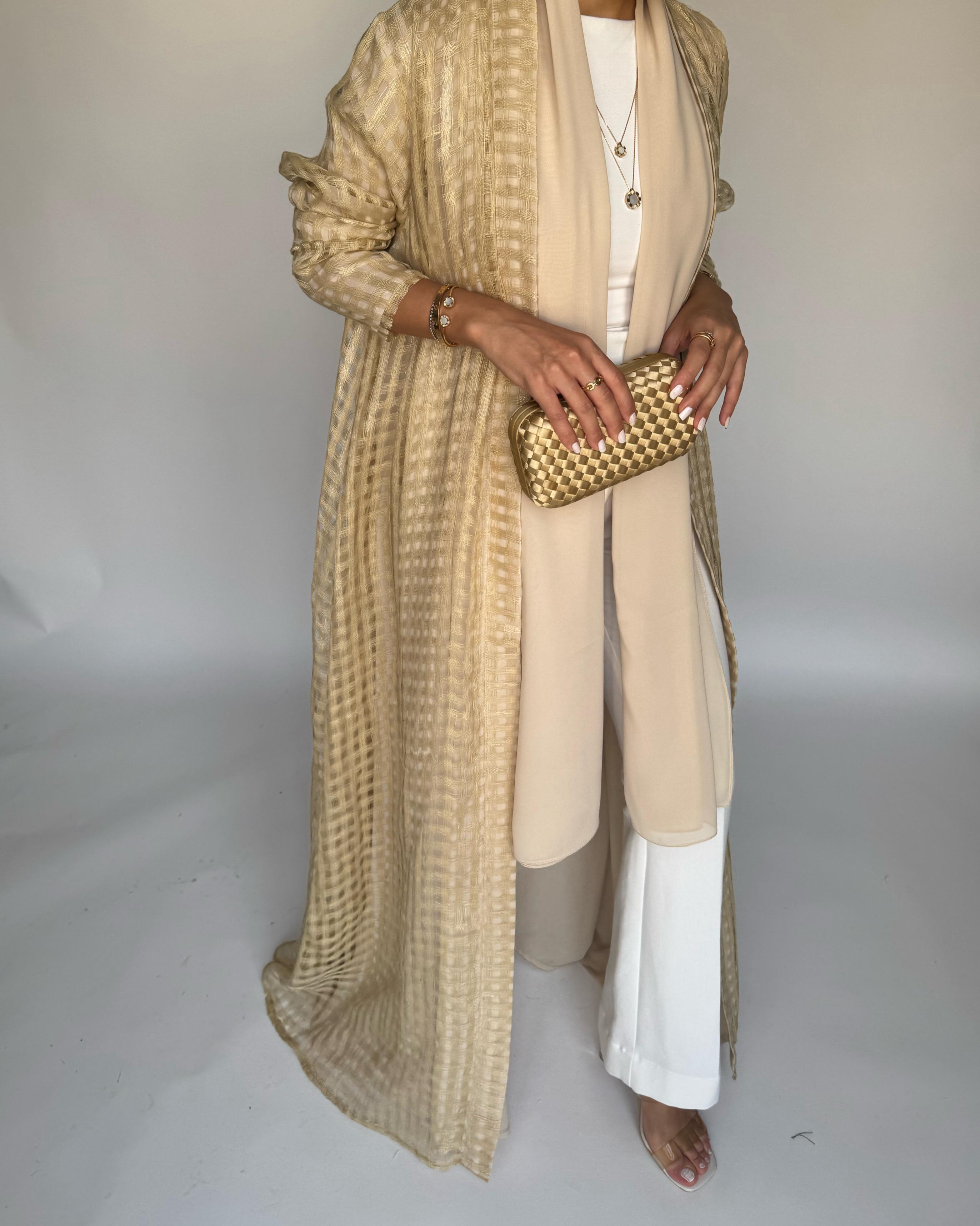 A451 - Gold A-Cut Linen Checkered Summery Daily Abaya