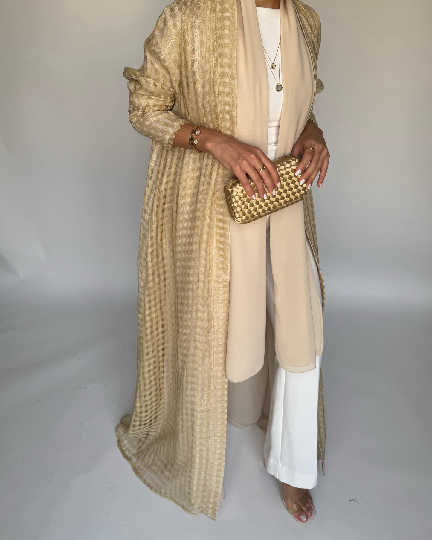 A451 - Gold A-Cut Linen Checkered Summery Daily Abaya