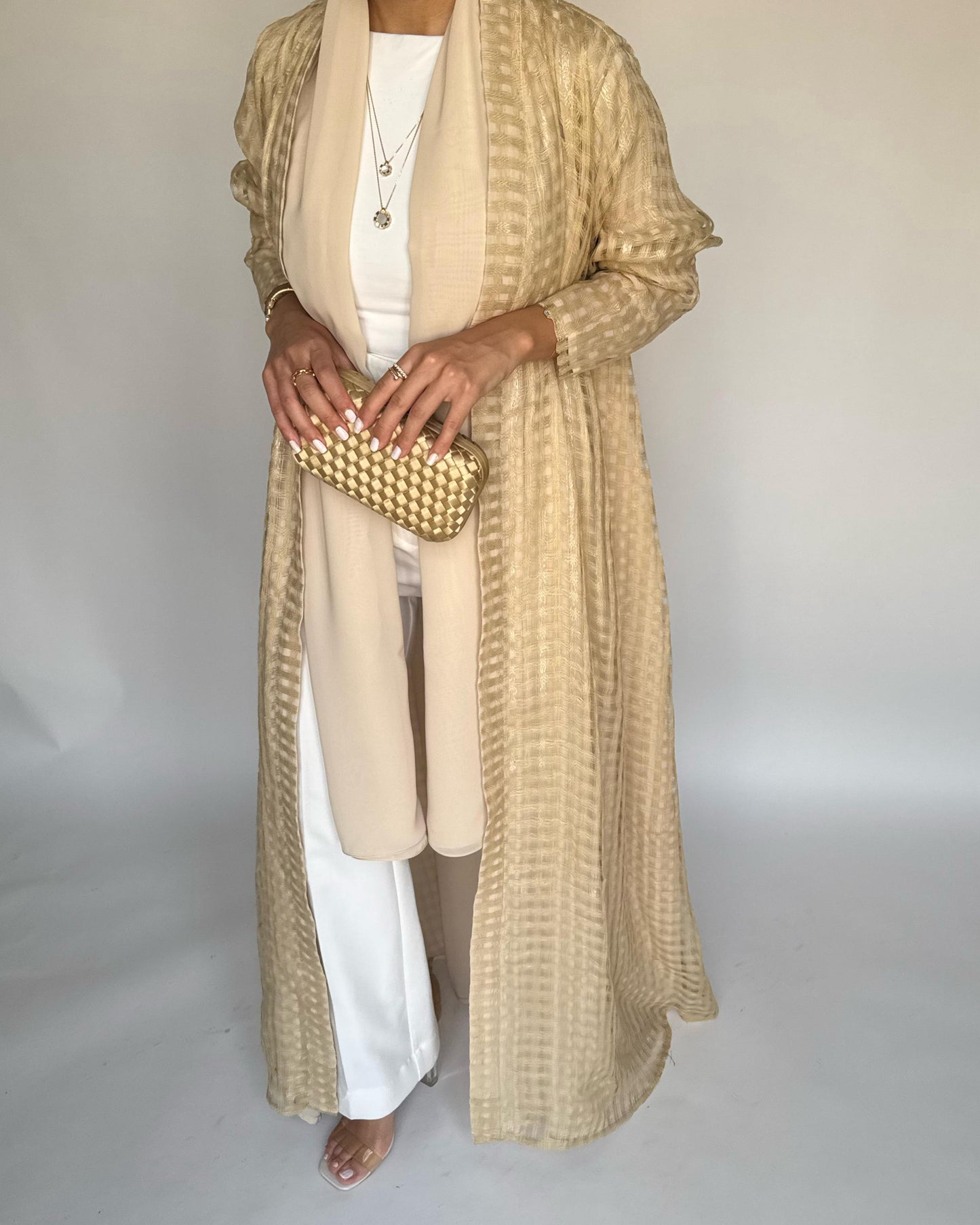 A451 - Gold A-Cut Linen Checkered Summery Daily Abaya