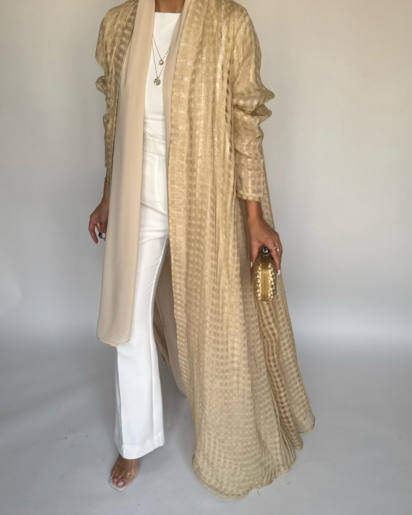 A451 - Gold A-Cut Linen Checkered Summery Daily Abaya