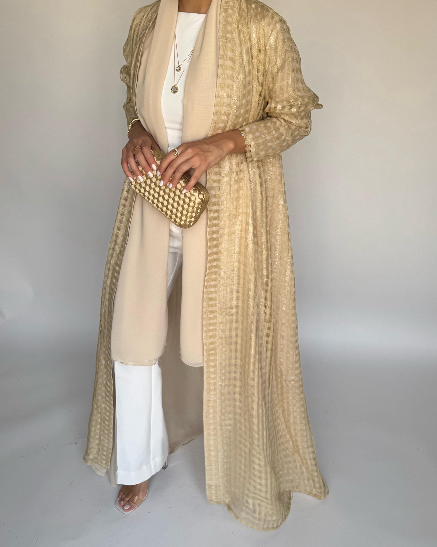 A451 - Gold A-Cut Linen Checkered Summery Daily Abaya