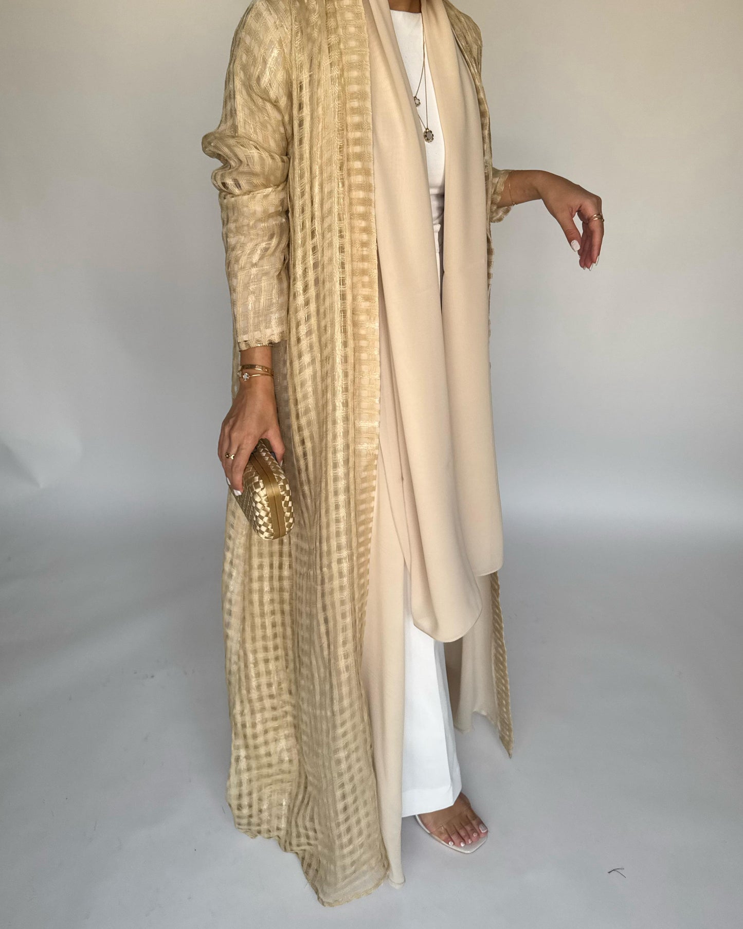 A451 - Gold A-Cut Linen Checkered Summery Daily Abaya