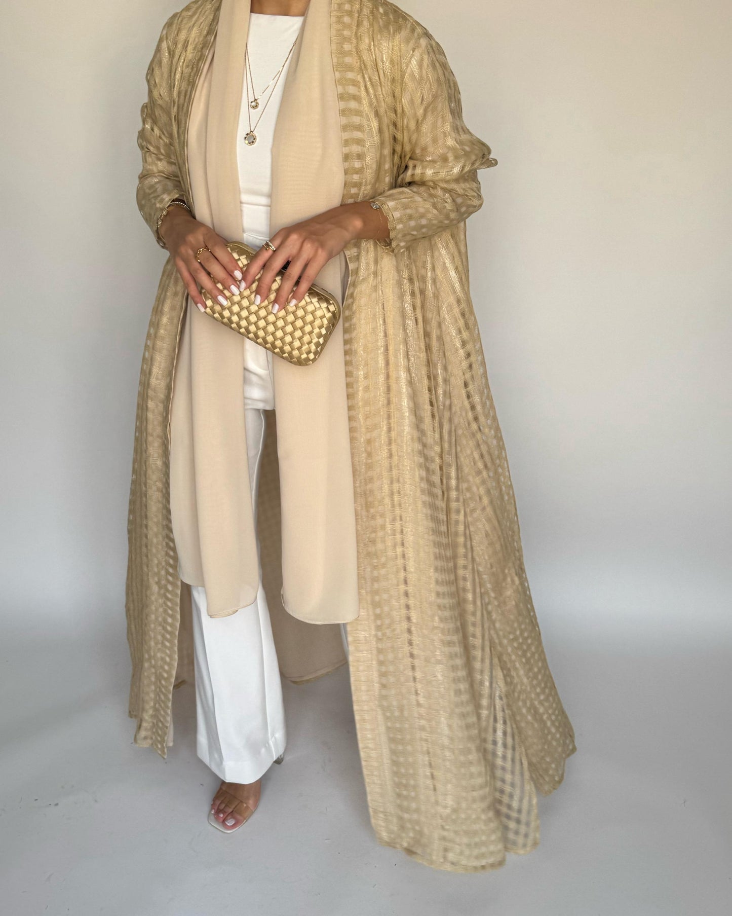 A451 - Gold A-Cut Linen Checkered Summery Daily Abaya