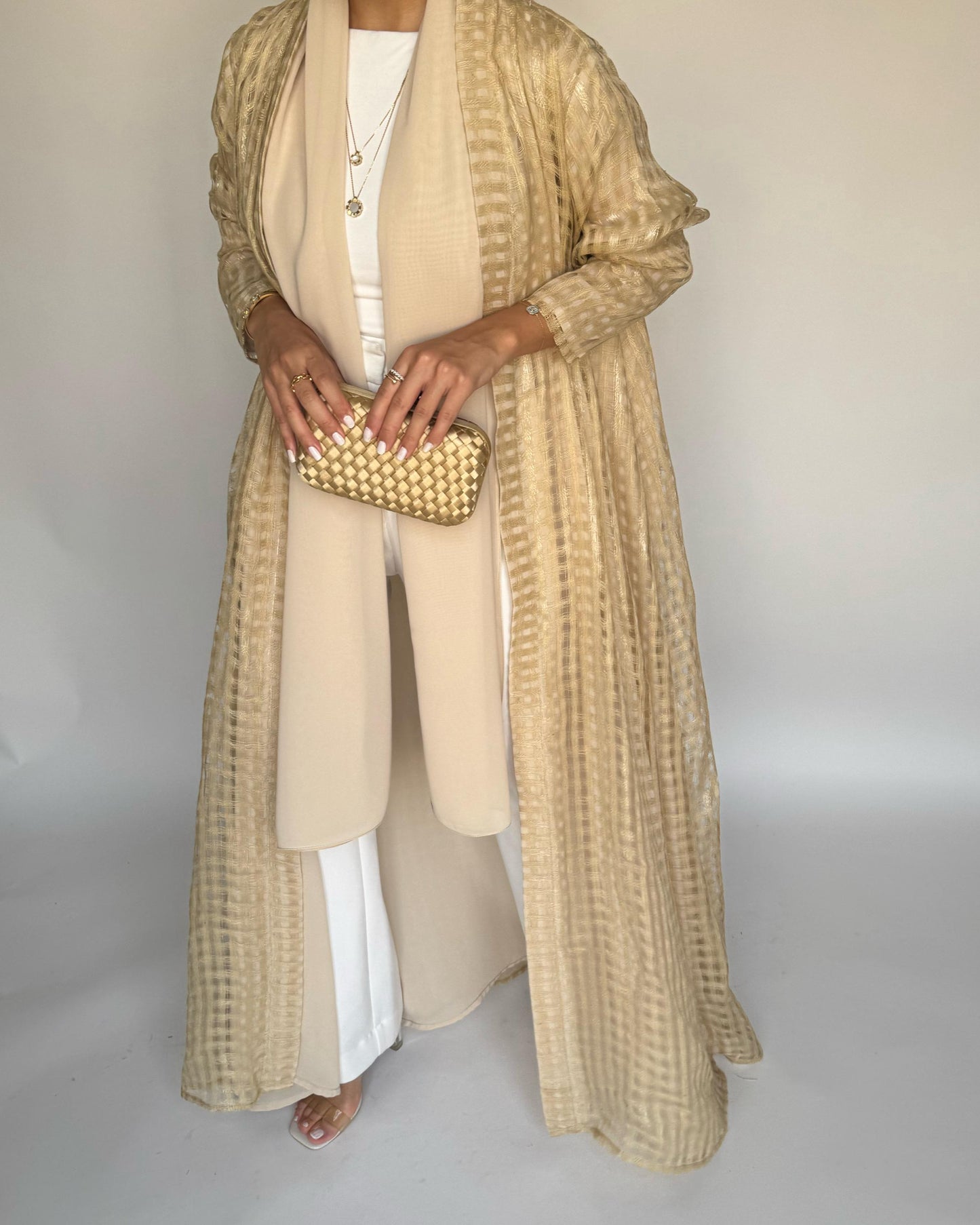 A451 - Gold A-Cut Linen Checkered Summery Daily Abaya