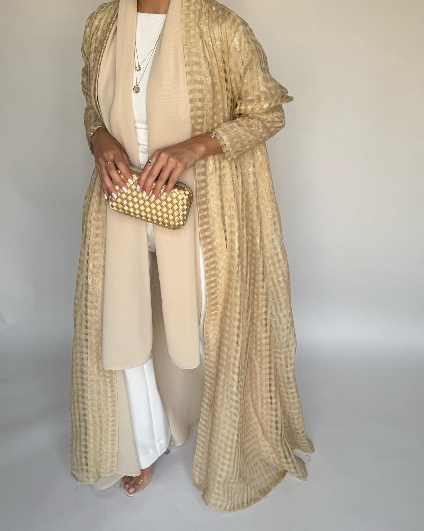 A451 - Gold A-Cut Linen Checkered Summery Daily Abaya