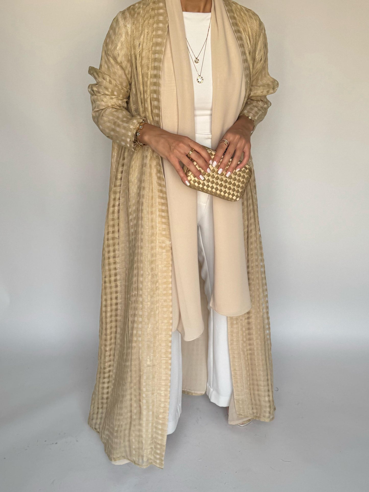 A451 - Gold A-Cut Linen Checkered Summery Daily Abaya