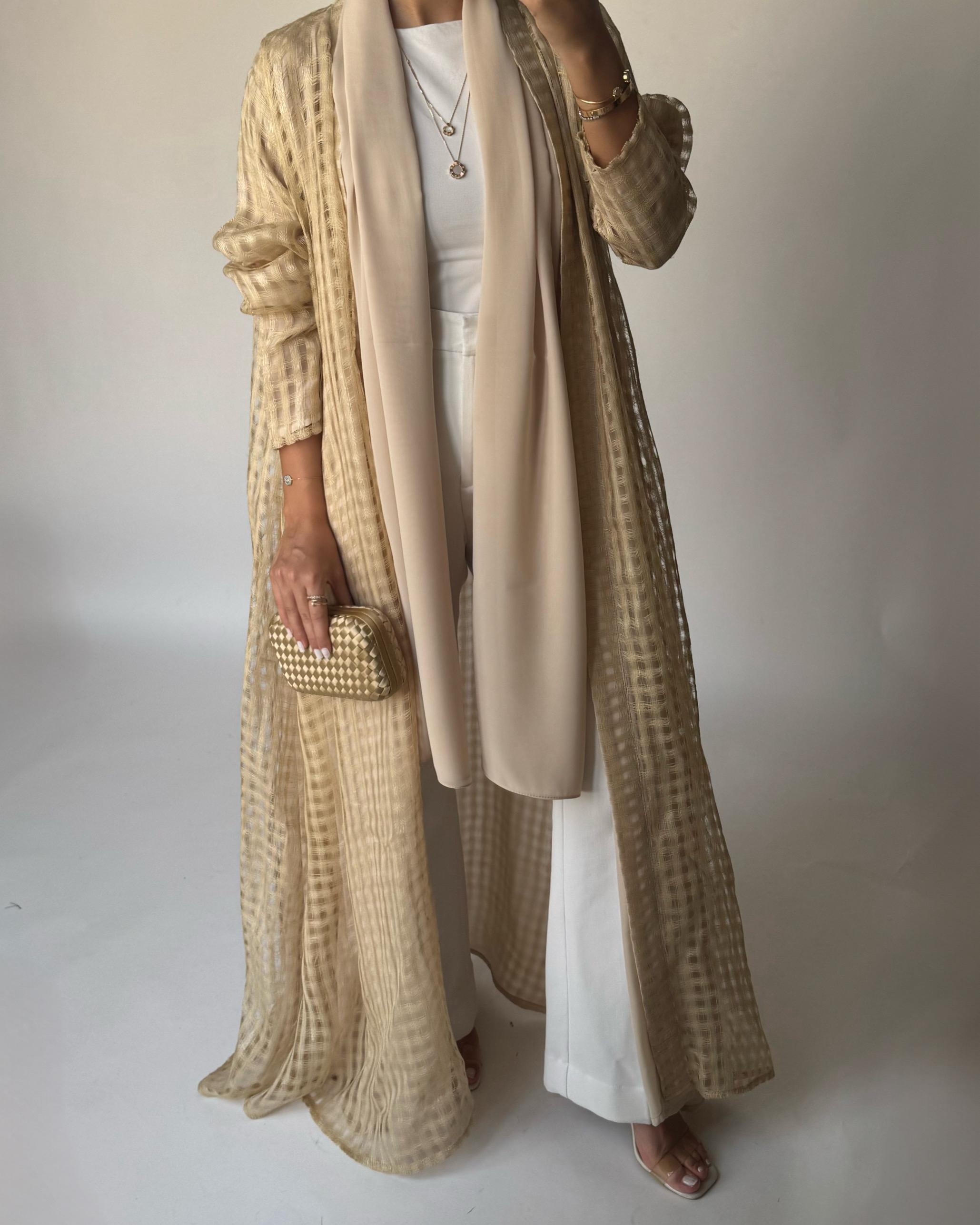 A451 - Gold A-Cut Linen Checkered Summery Daily Abaya