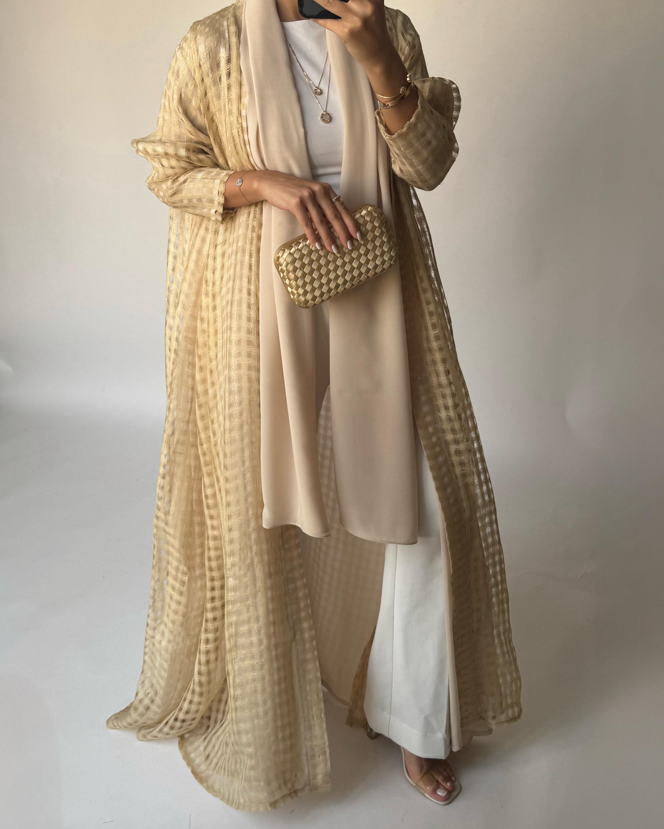 A451 - Gold A-Cut Linen Checkered Summery Daily Abaya