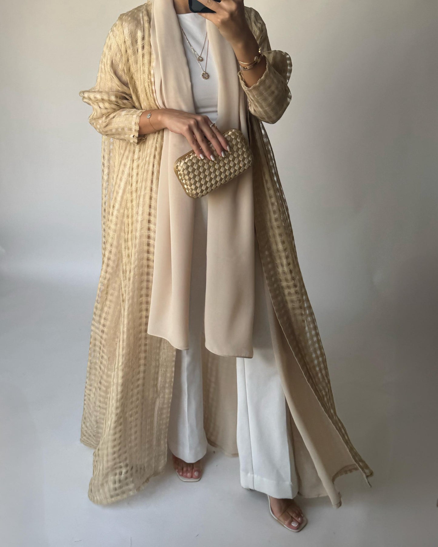 A451 - Gold A-Cut Linen Checkered Summery Daily Abaya