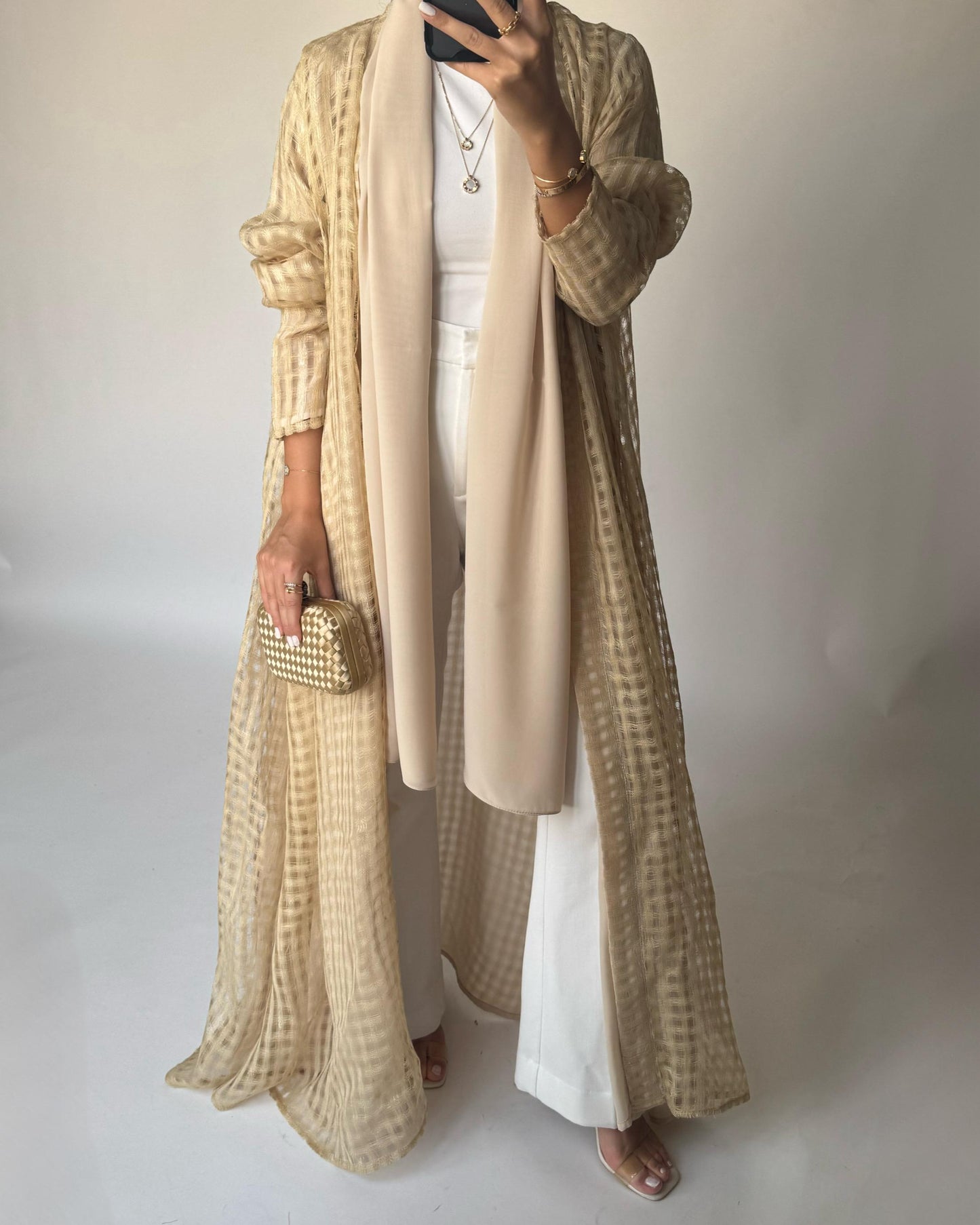 A451 - Gold A-Cut Linen Checkered Summery Daily Abaya