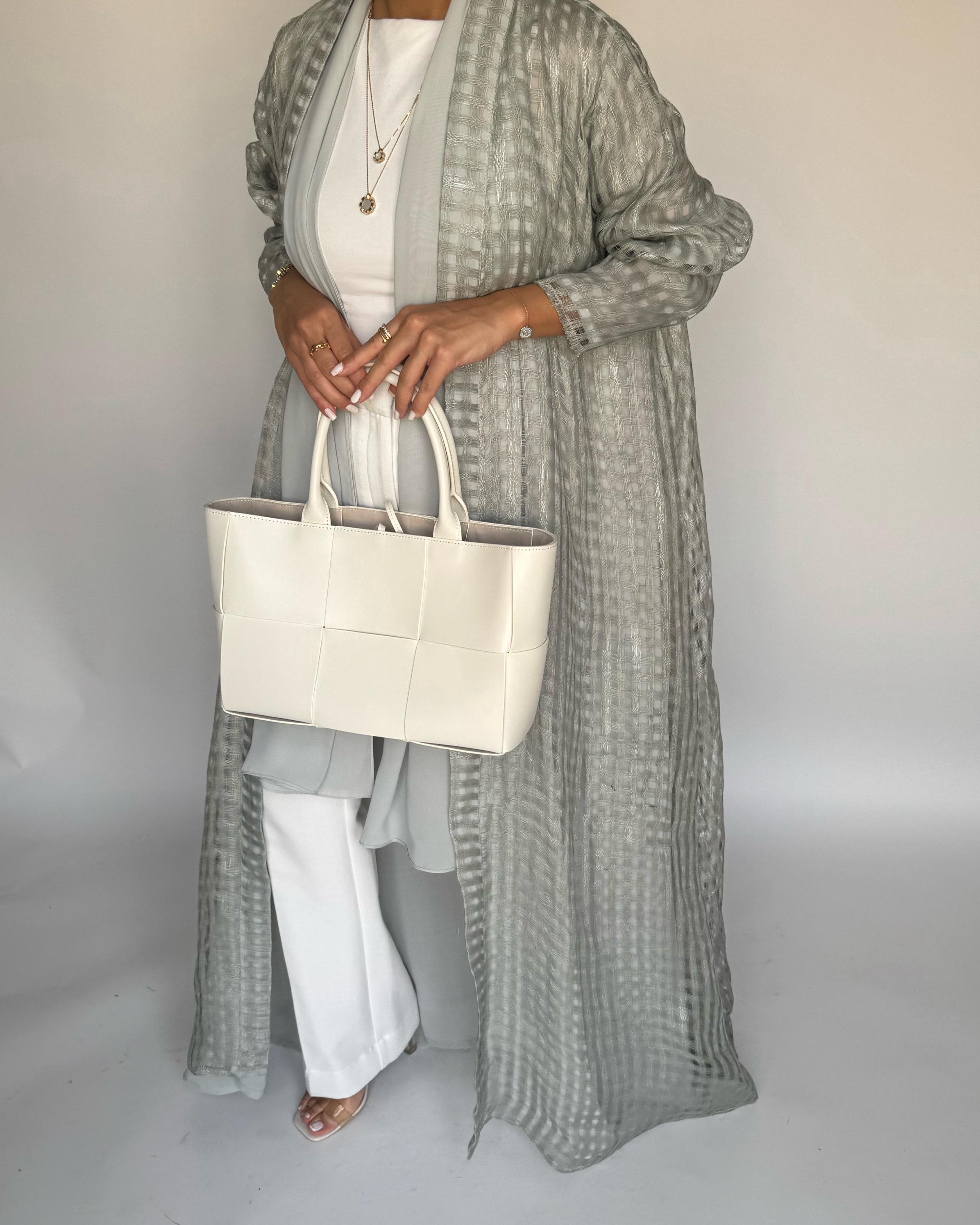 A450 - Gray A-Cut Linen Checkered Summery Daily Abaya