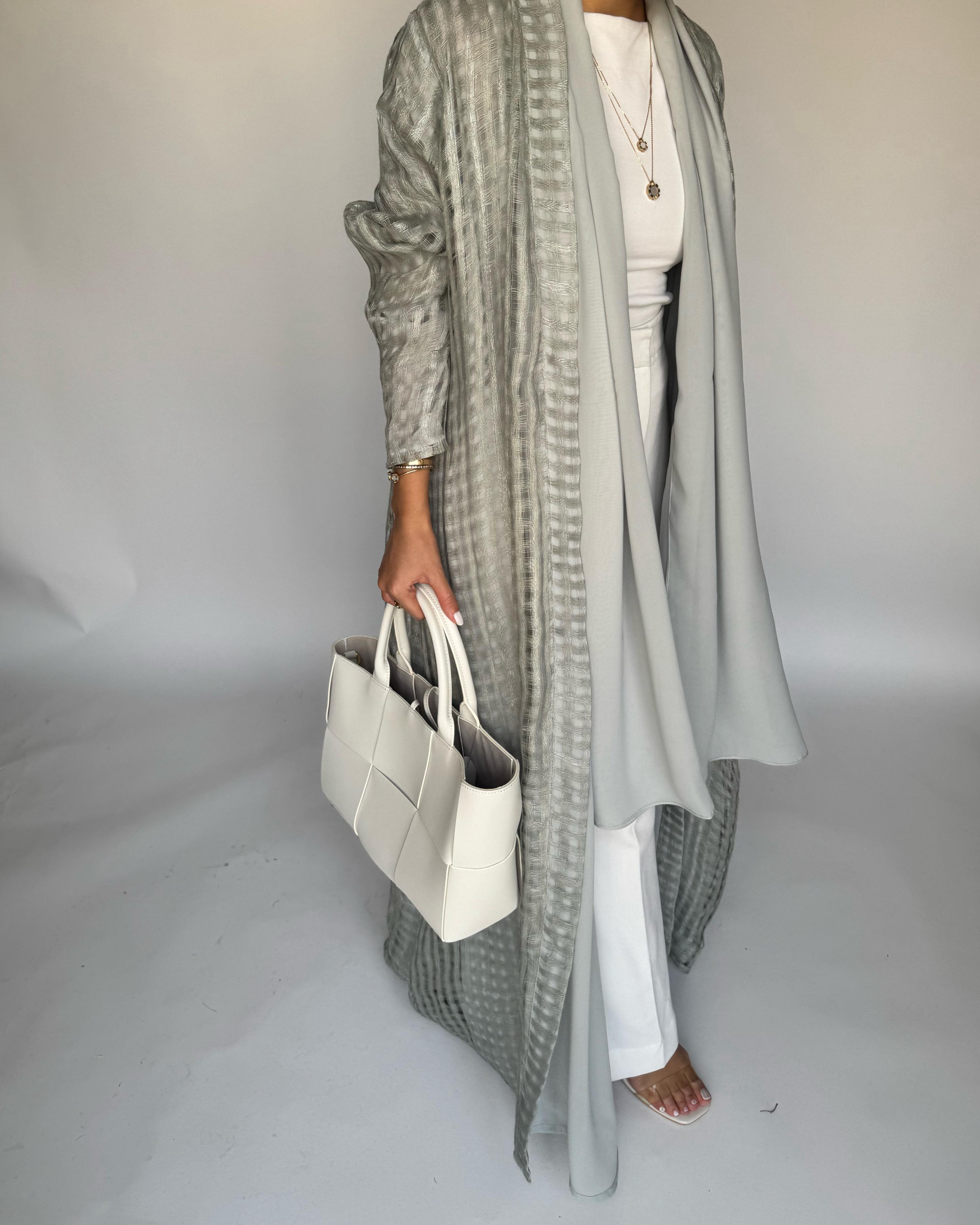 A450 - Gray A-Cut Linen Checkered Summery Daily Abaya