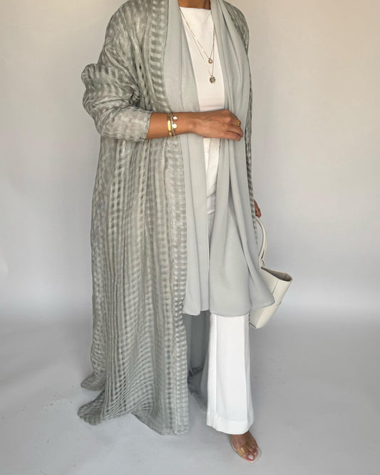 A450 - Gray A-Cut Linen Checkered Summery Daily Abaya