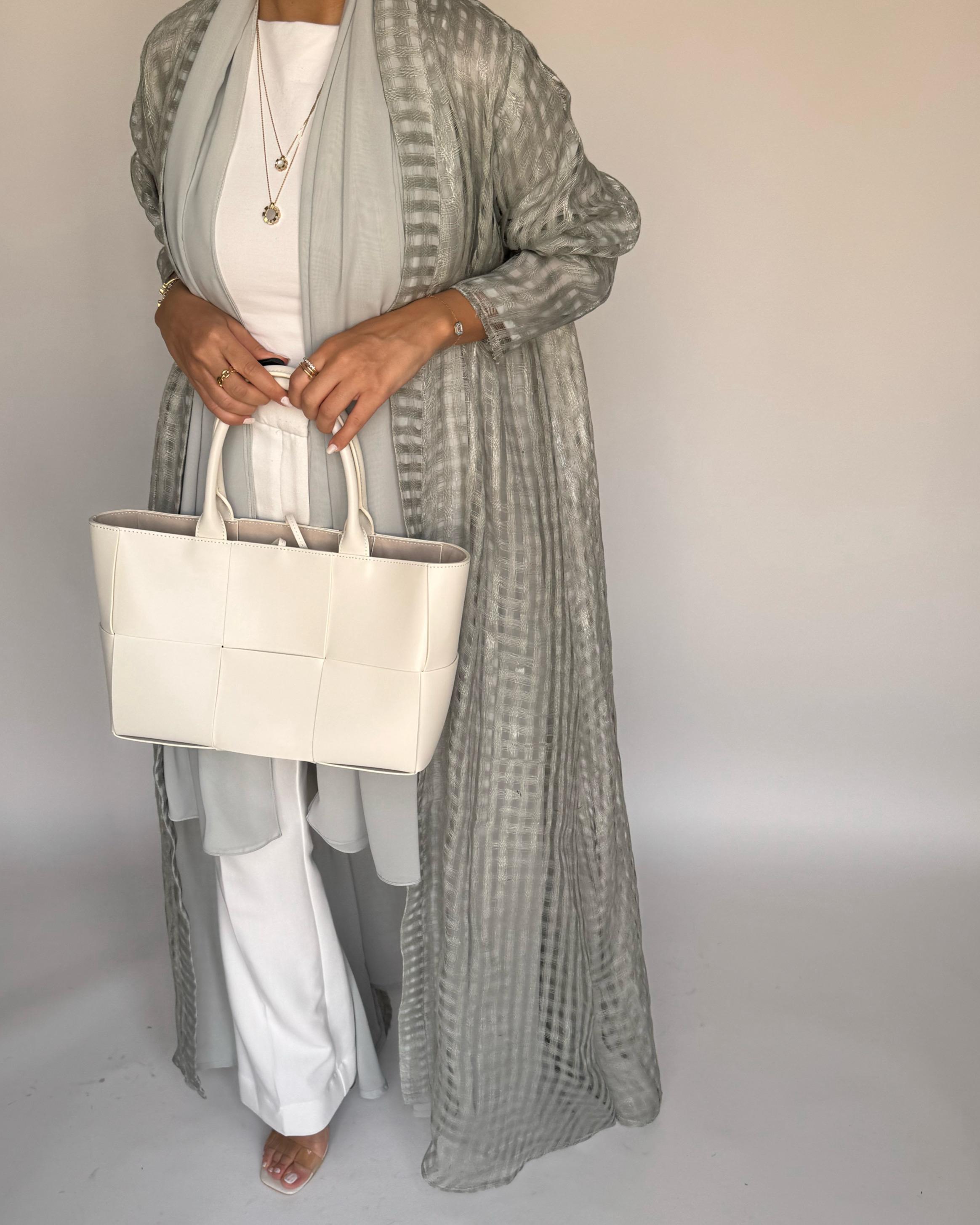 A450 - Gray A-Cut Linen Checkered Summery Daily Abaya