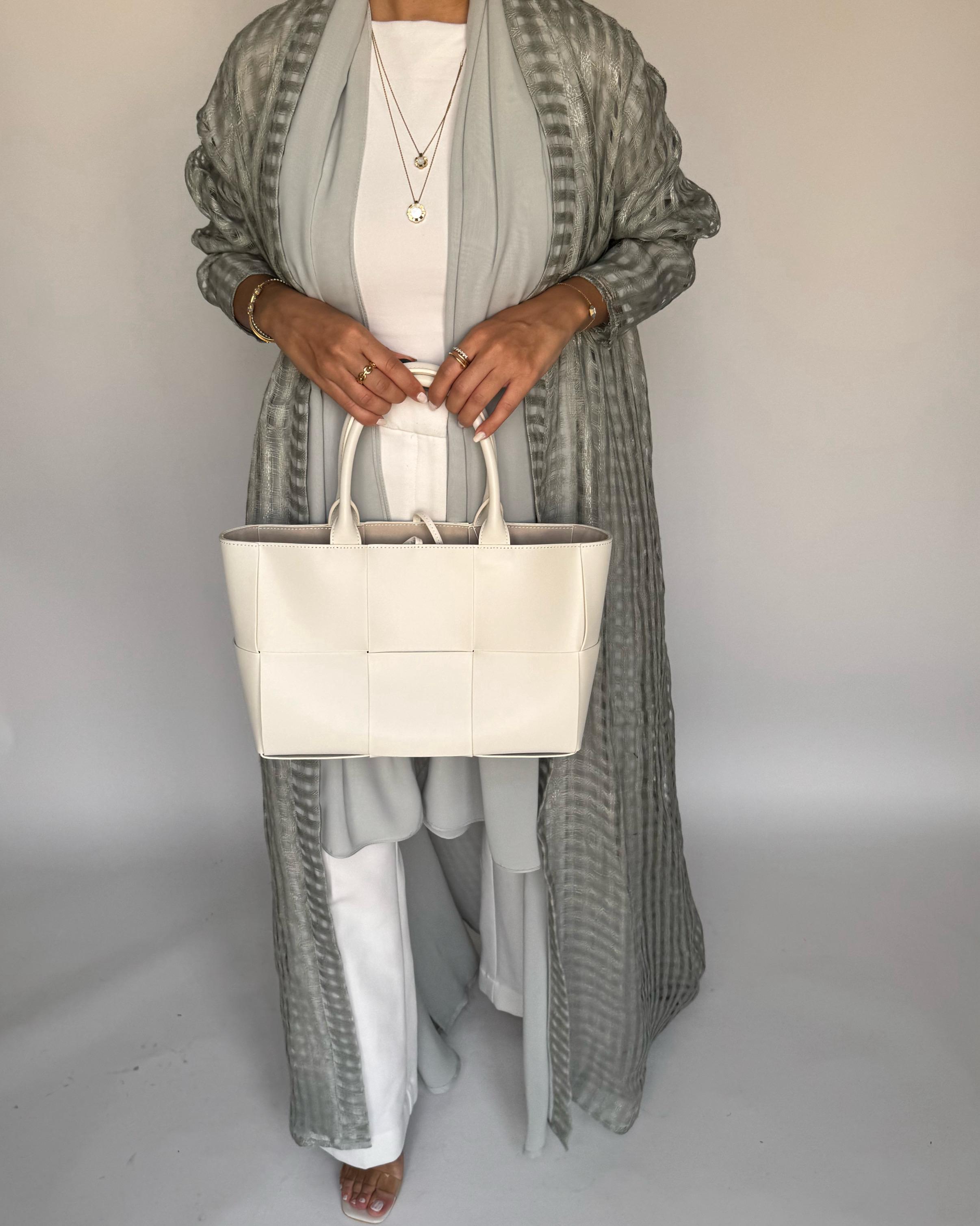 A450 - Gray A-Cut Linen Checkered Summery Daily Abaya