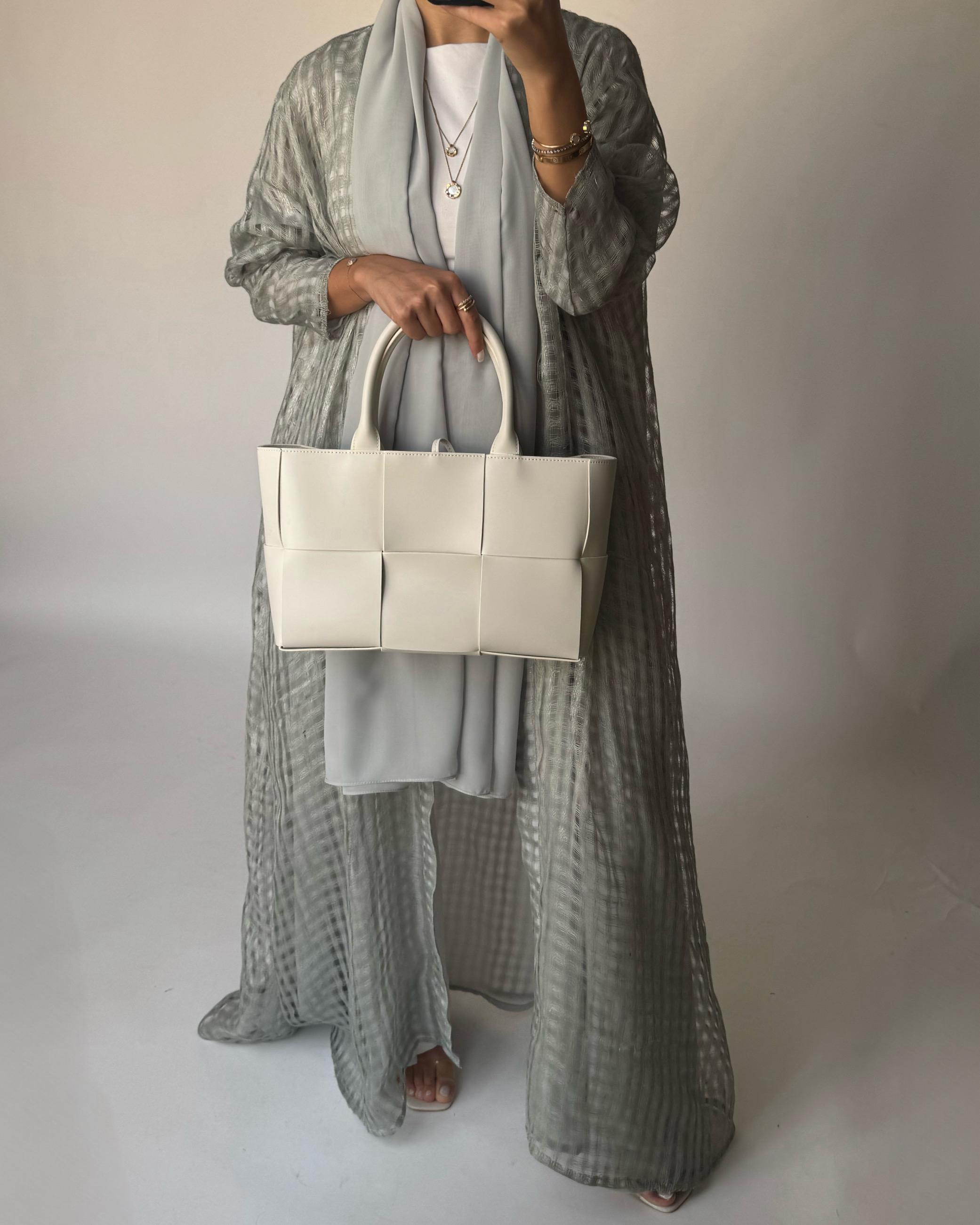 A450 - Gray A-Cut Linen Checkered Summery Daily Abaya