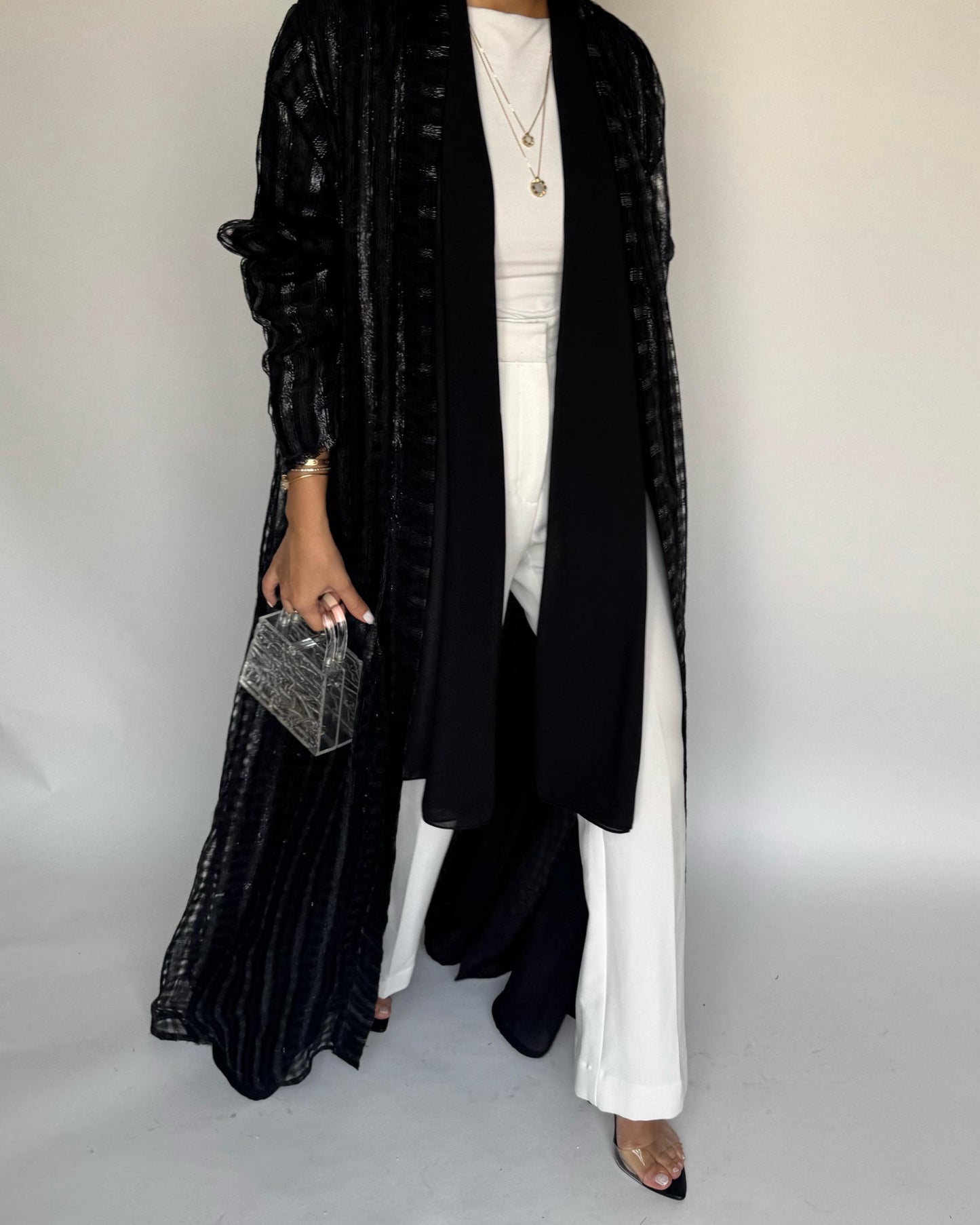 A449 - Black A-Cut Linen Checkered Summery Daily Abaya