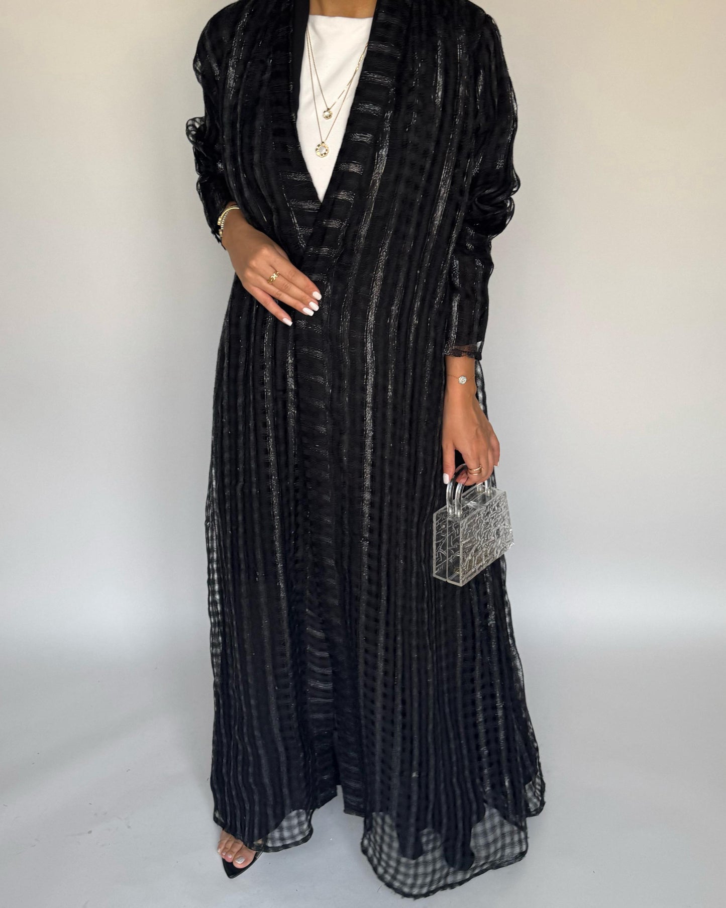 A449 - Black A-Cut Linen Checkered Summery Daily Abaya