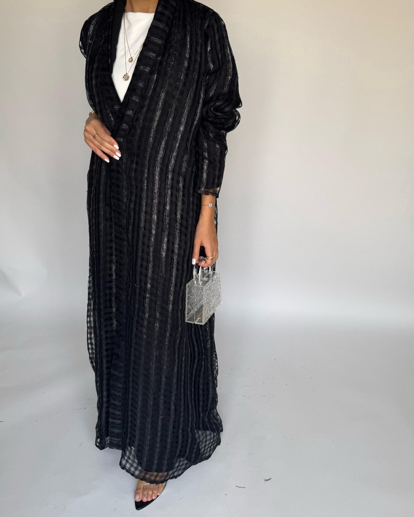 A449 - Black A-Cut Linen Checkered Summery Daily Abaya