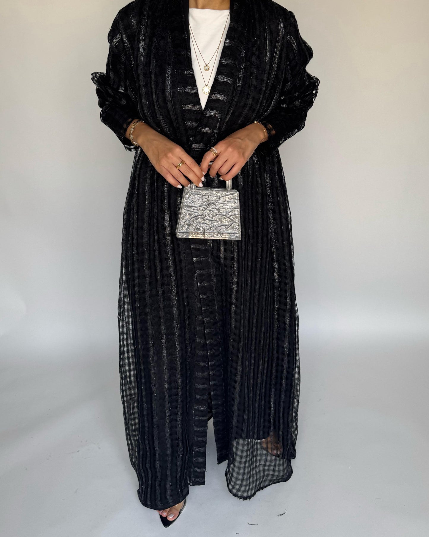 A449 - Black A-Cut Linen Checkered Summery Daily Abaya