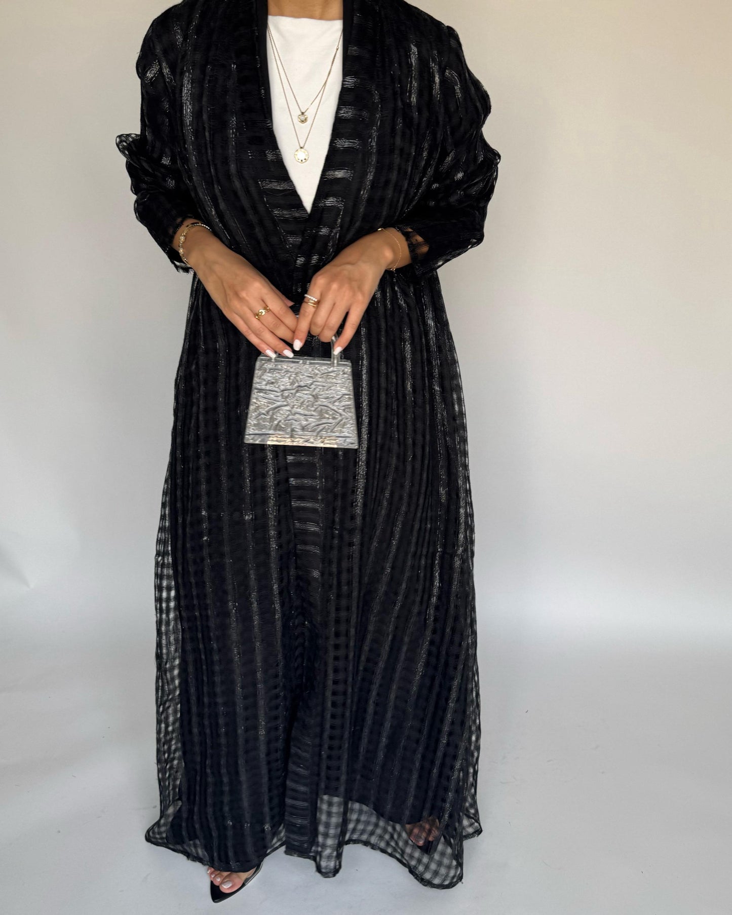 A449 - Black A-Cut Linen Checkered Summery Daily Abaya