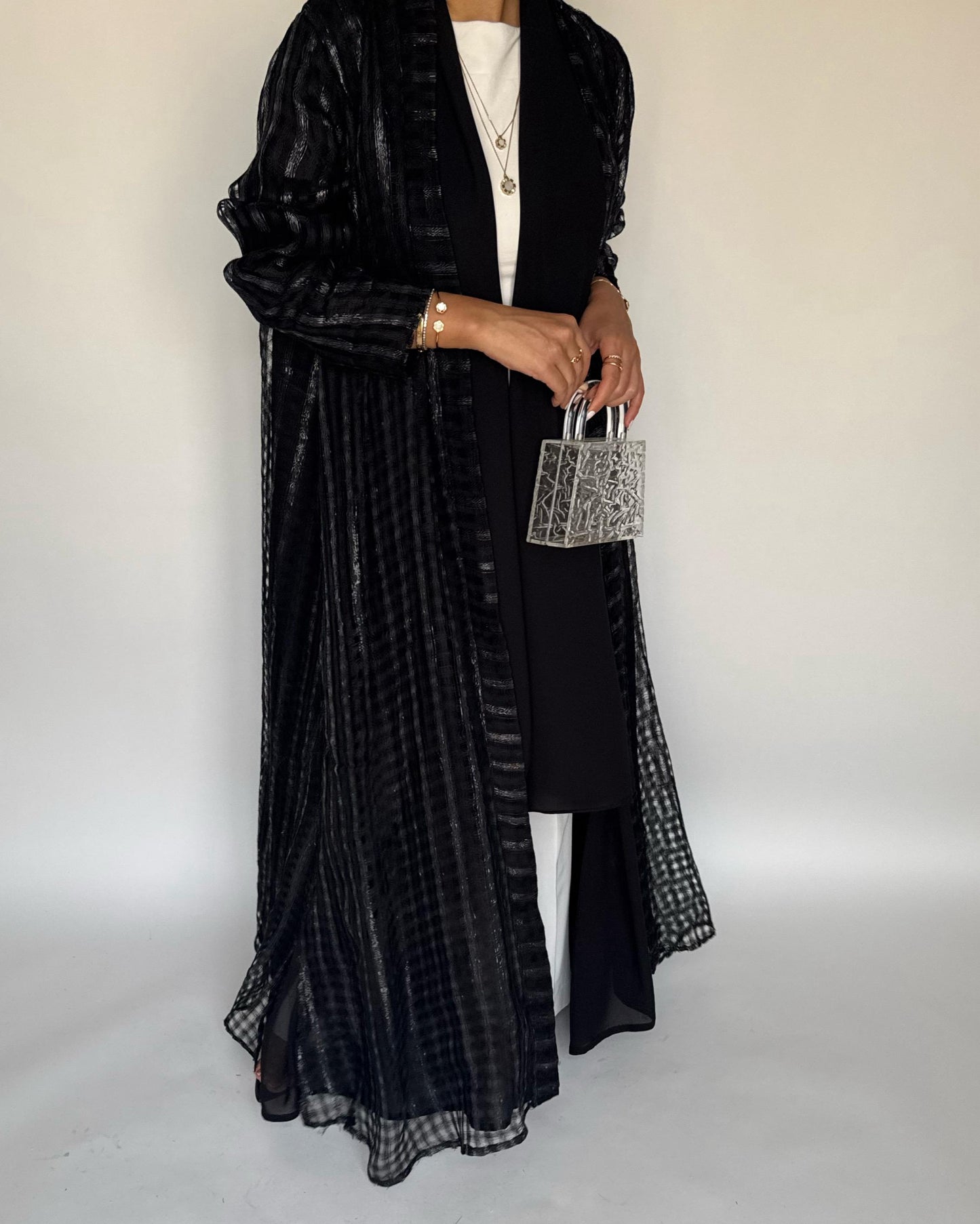 A449 - Black A-Cut Linen Checkered Summery Daily Abaya