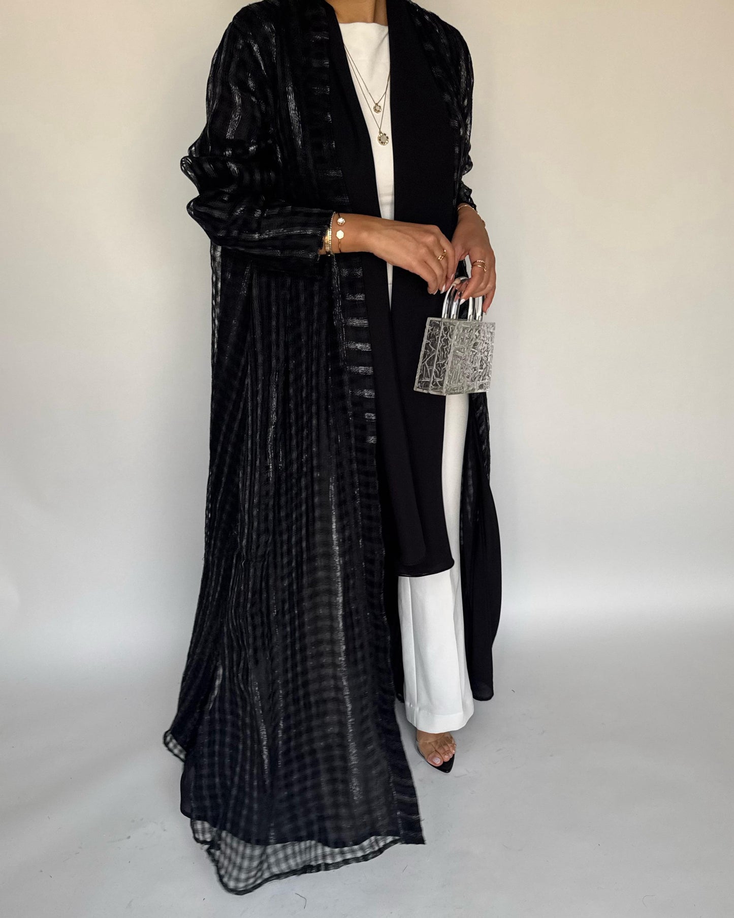 A449 - Black A-Cut Linen Checkered Summery Daily Abaya