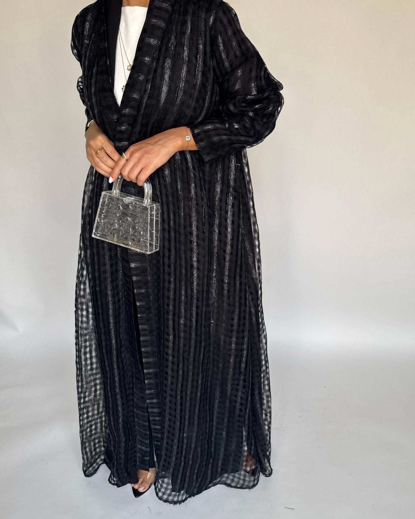A449 - Black A-Cut Linen Checkered Summery Daily Abaya