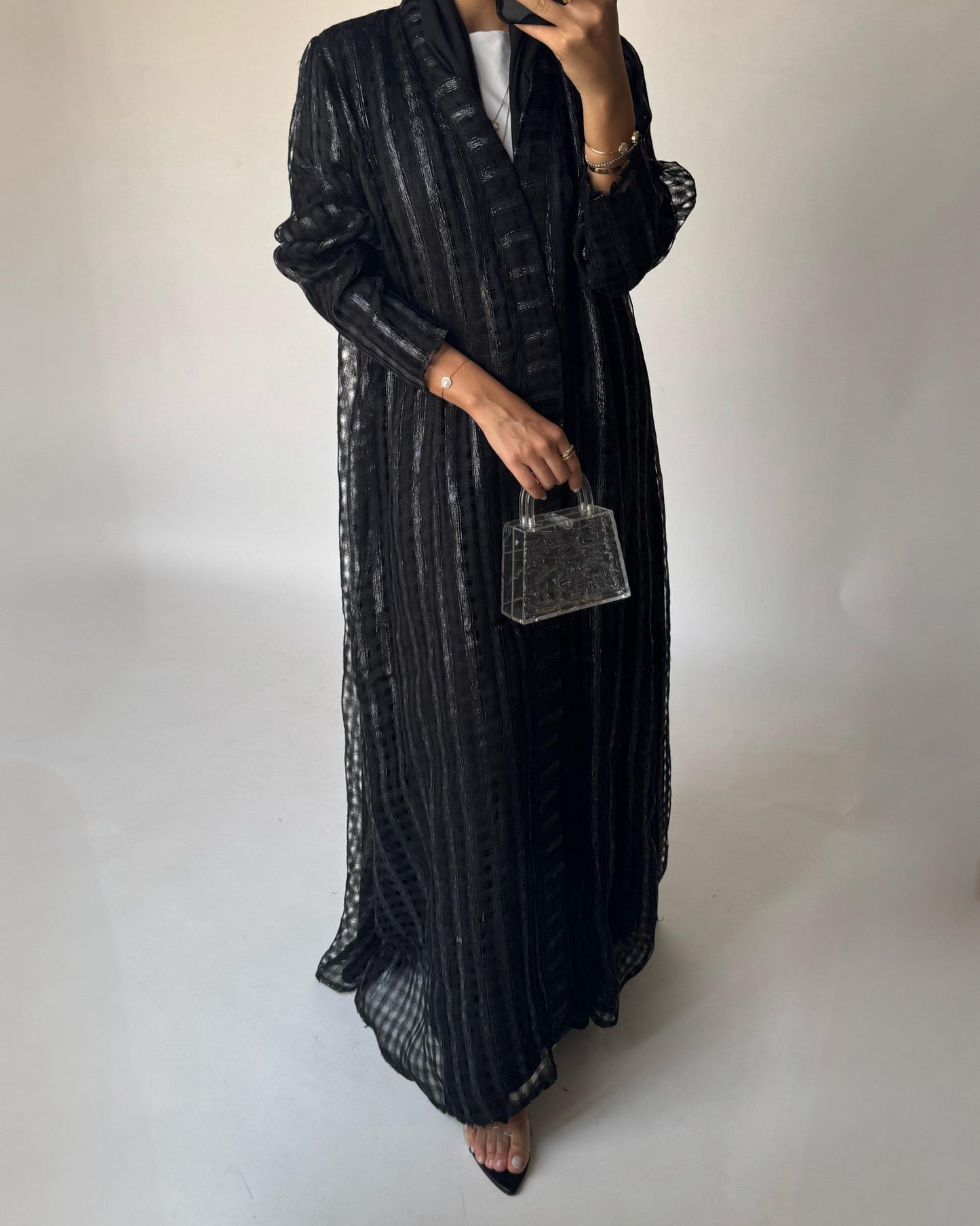A449 - Black A-Cut Linen Checkered Summery Daily Abaya